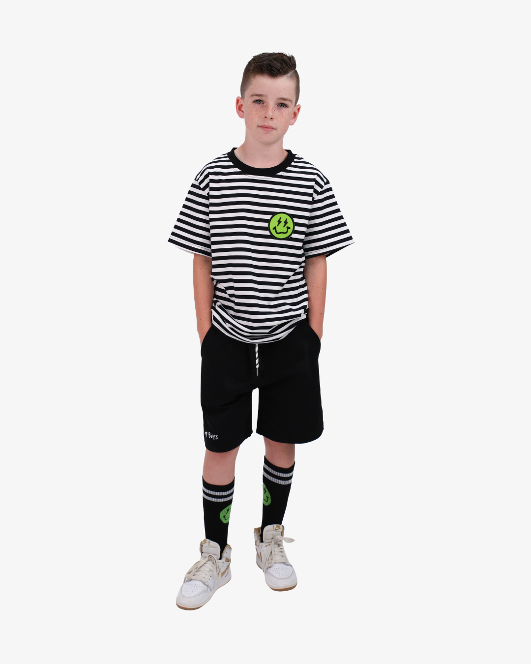 STRIPED SMILEY TEE - BLACK