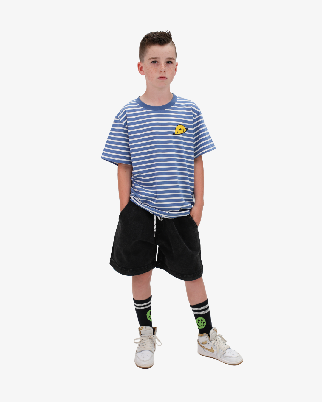 STRIPED SMILEY TEE - BLUE