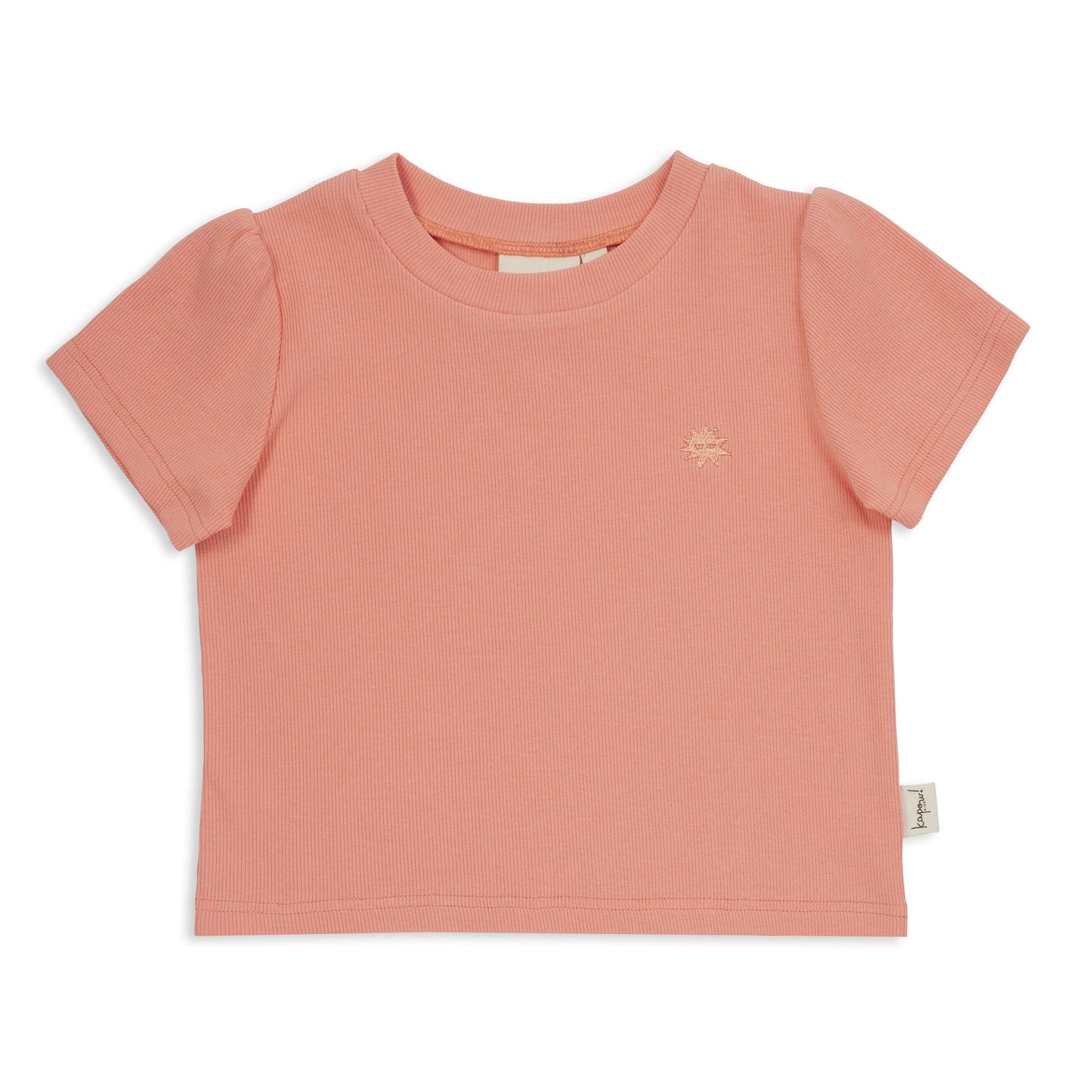RIB PUFF SLEEVE TEE - CORAL