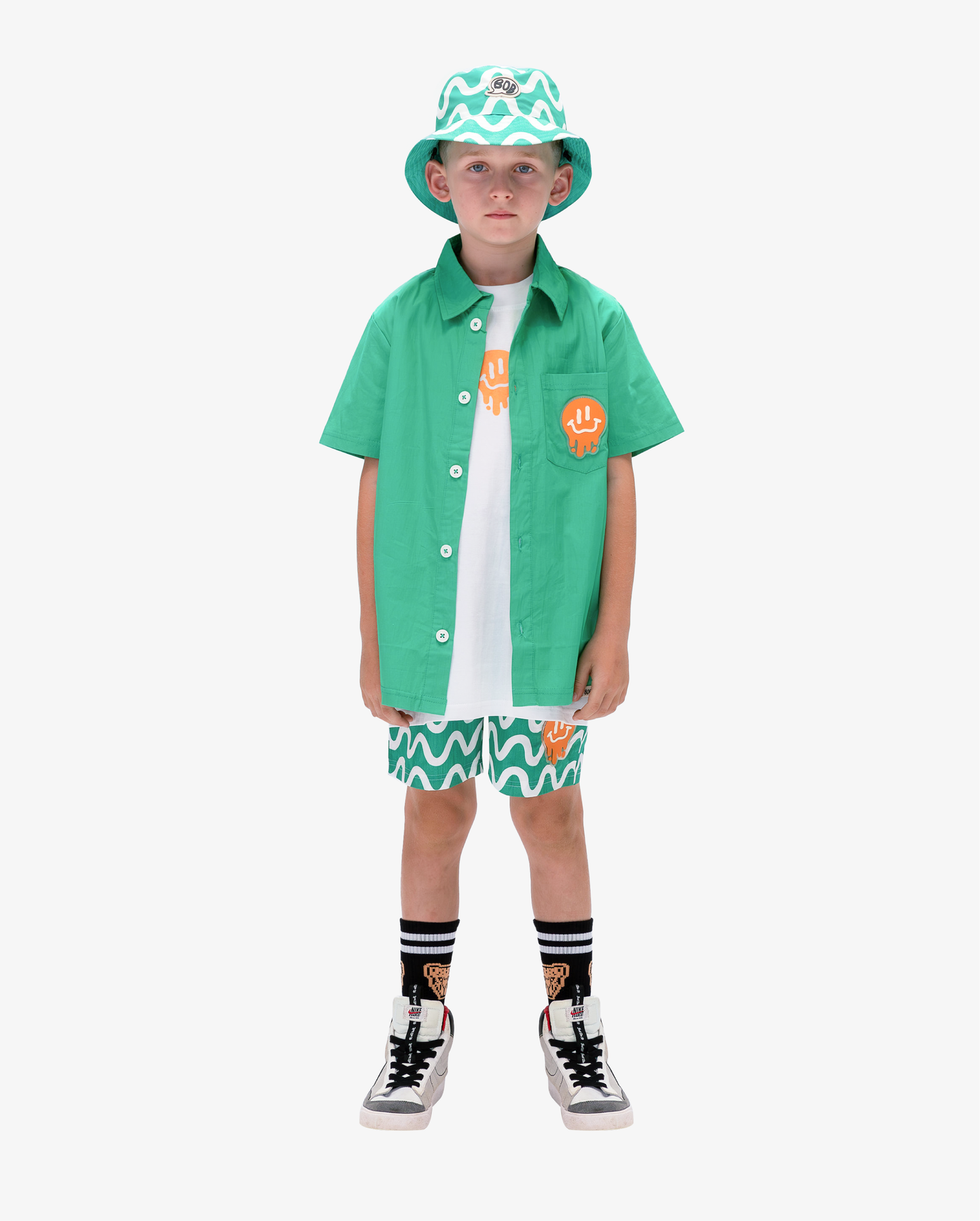 SQUIGGLE REVERSIBLE BUCKET HAT - GREEN