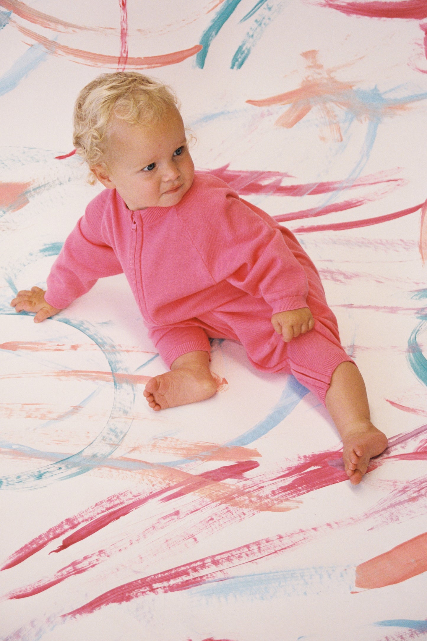 ORGANIC KNIT ZIPPER STARSUIT - BRIGHT SORBET