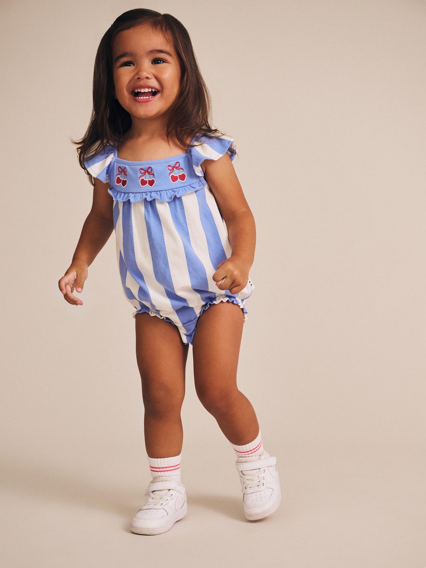 SEASIDE CHERRY STRIPE PLAYSUIT - SEASIDE ALMOND MILK