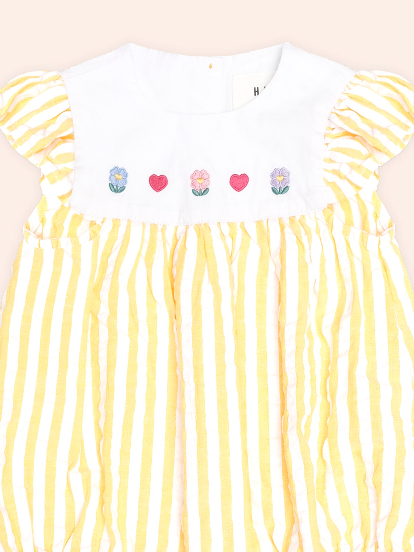 FLOWER FIELD STRIPE PLAYSUIT - GOLDEN ALMOND MILK