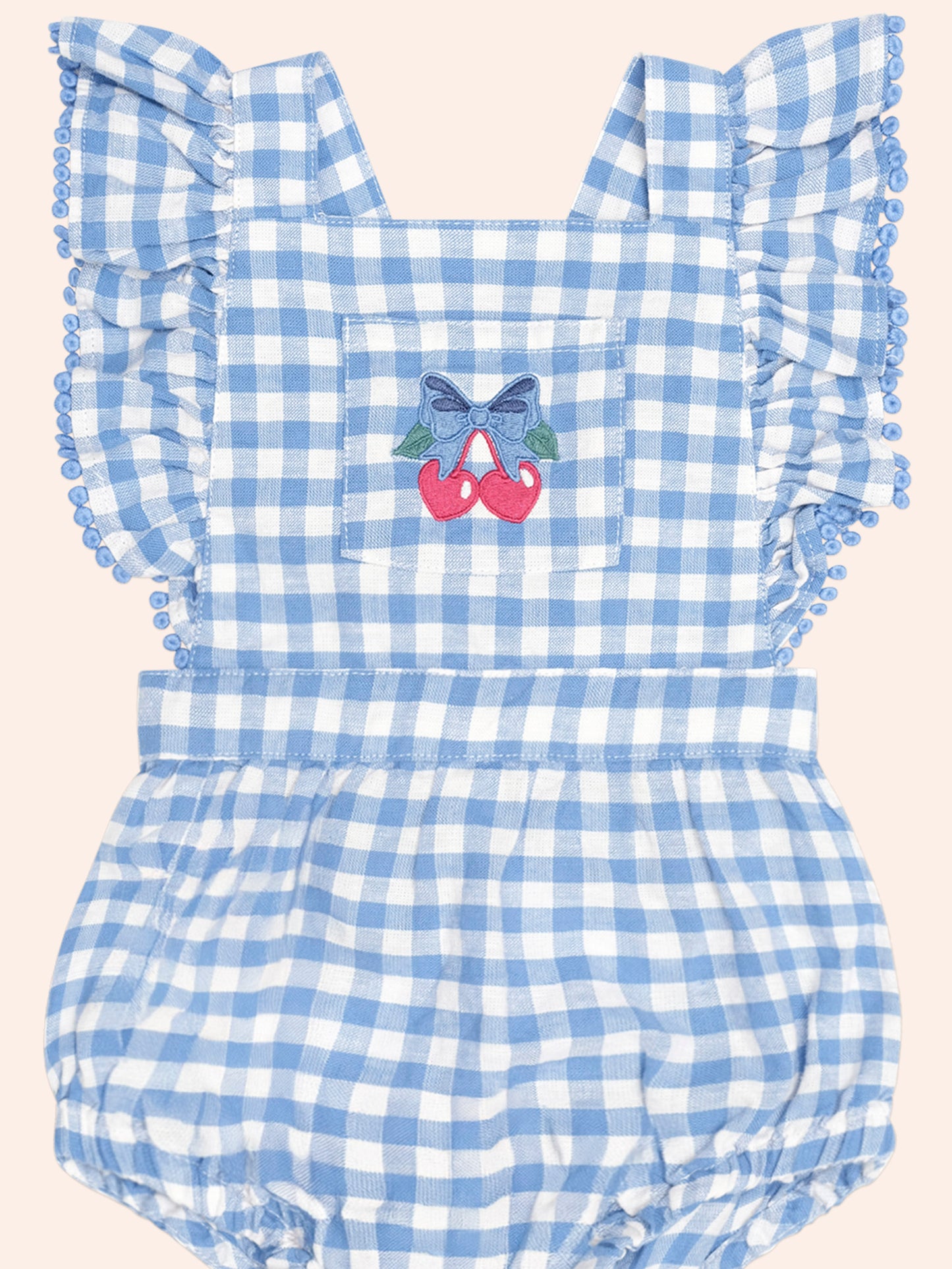 GINGHAM BOW PLAYSUIT - DUSTY BLUE