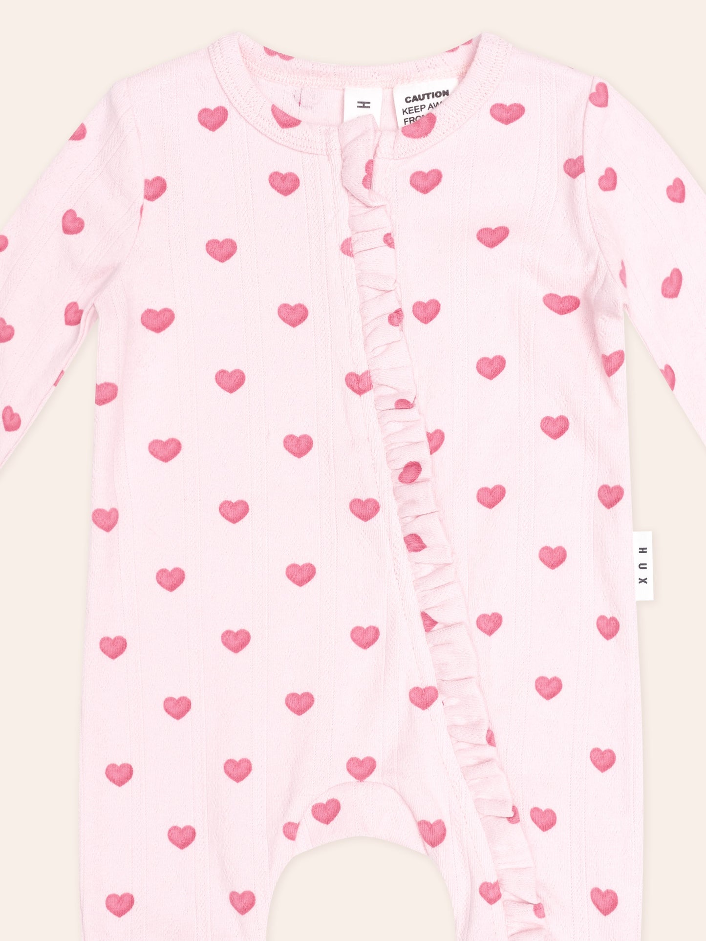 I HEART YOU POINTELLE FRILL ZIP ROMPER - BABY PINK