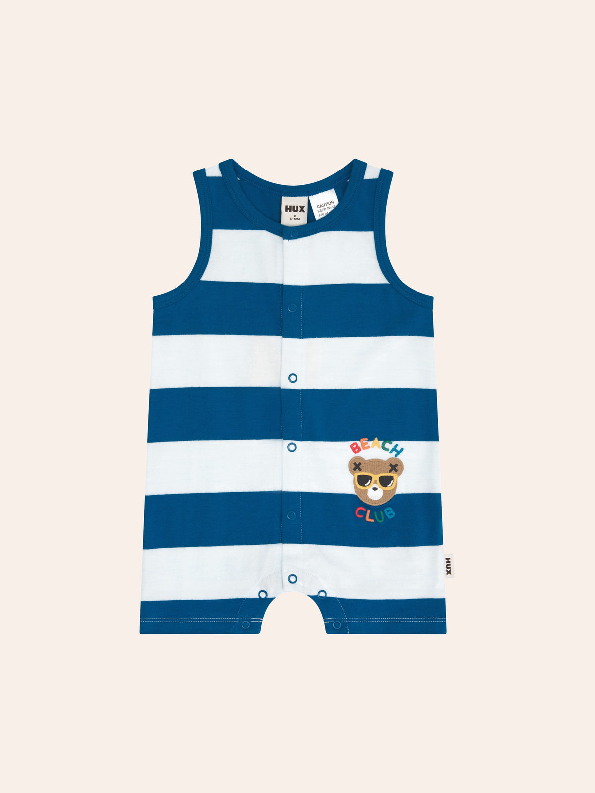 BEACH CLUB HUX BLOCK STRIPE ROMPER - SEAPOINT ALMOND STRIPE