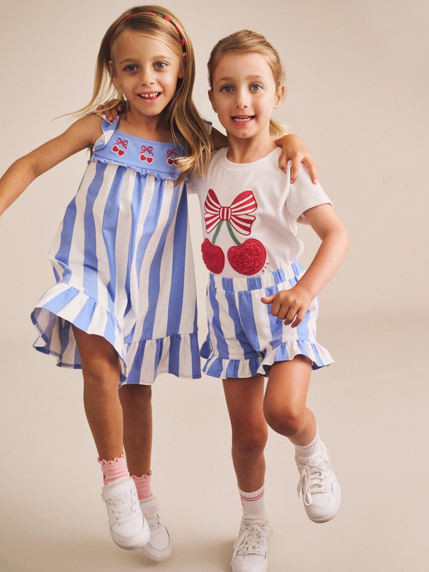 SEASIDE CHERRY STRIPE DRESS - SEASIDE ALMOND MILK
