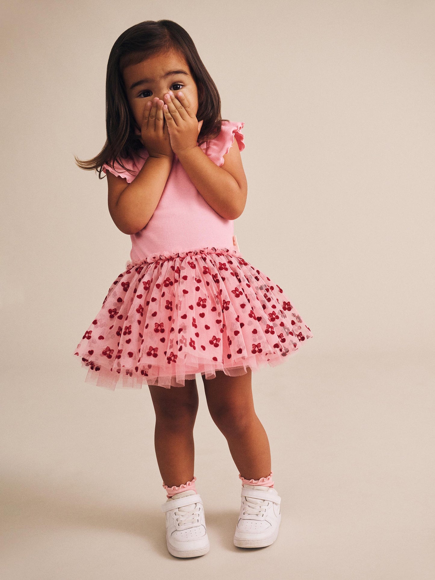 CHERRY PIE RIB TULLE DRESS - APRICOT
