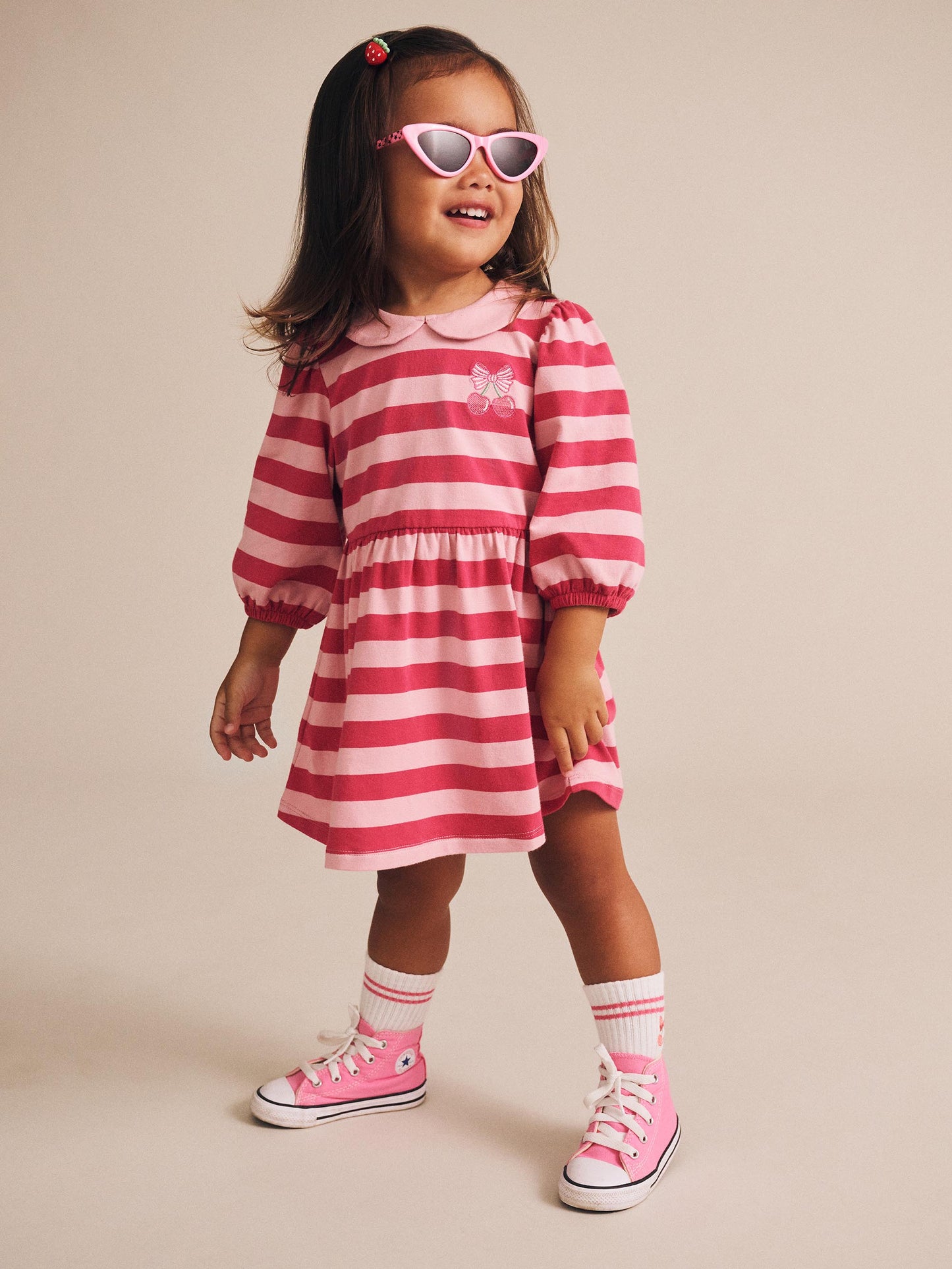 CHERRY PIE PUFF SLEEVE DRESS - CHERRY APRICOT