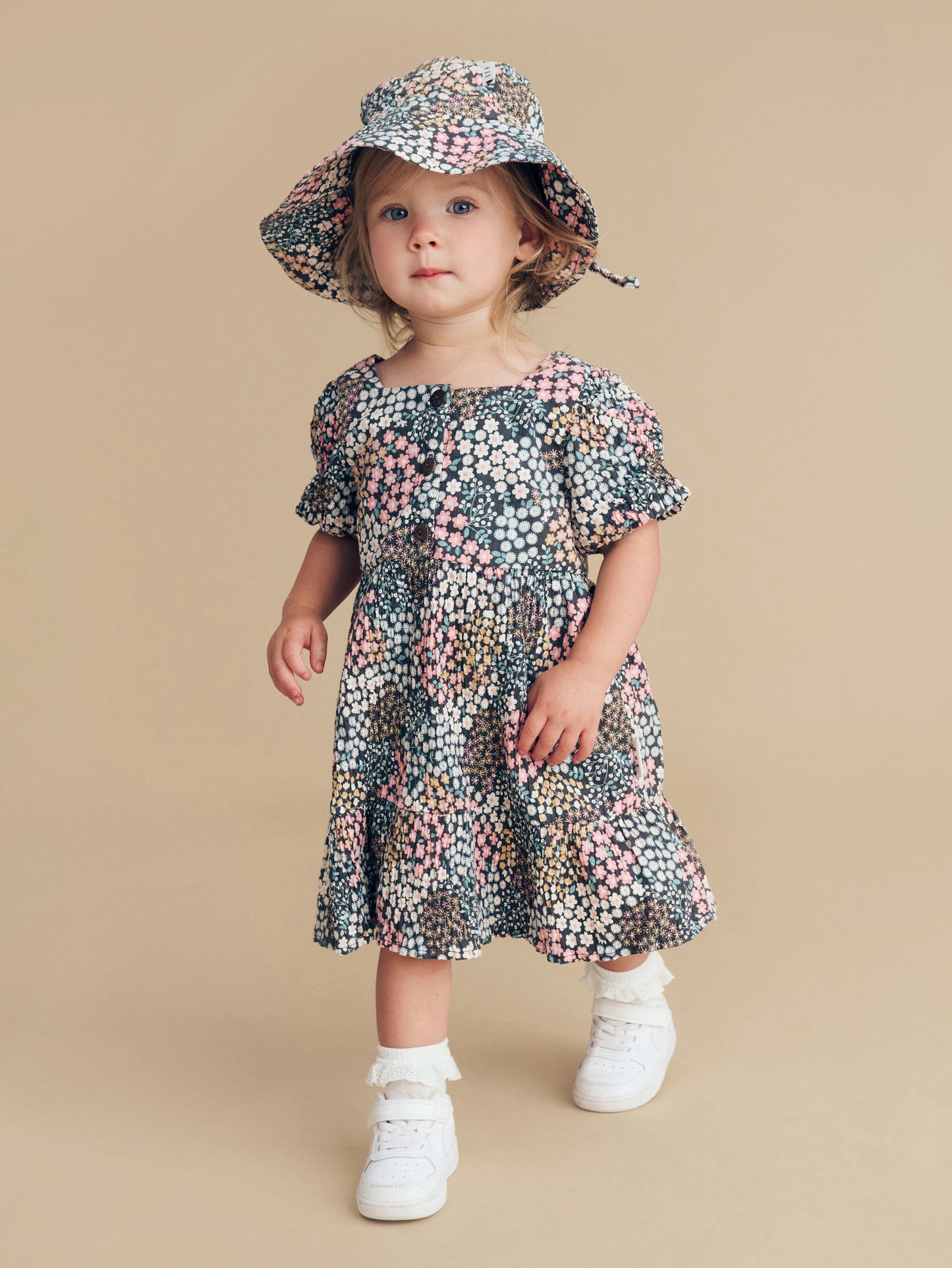 GARDEN FLORAL PUFF SLEEVE DRESS - MULTI