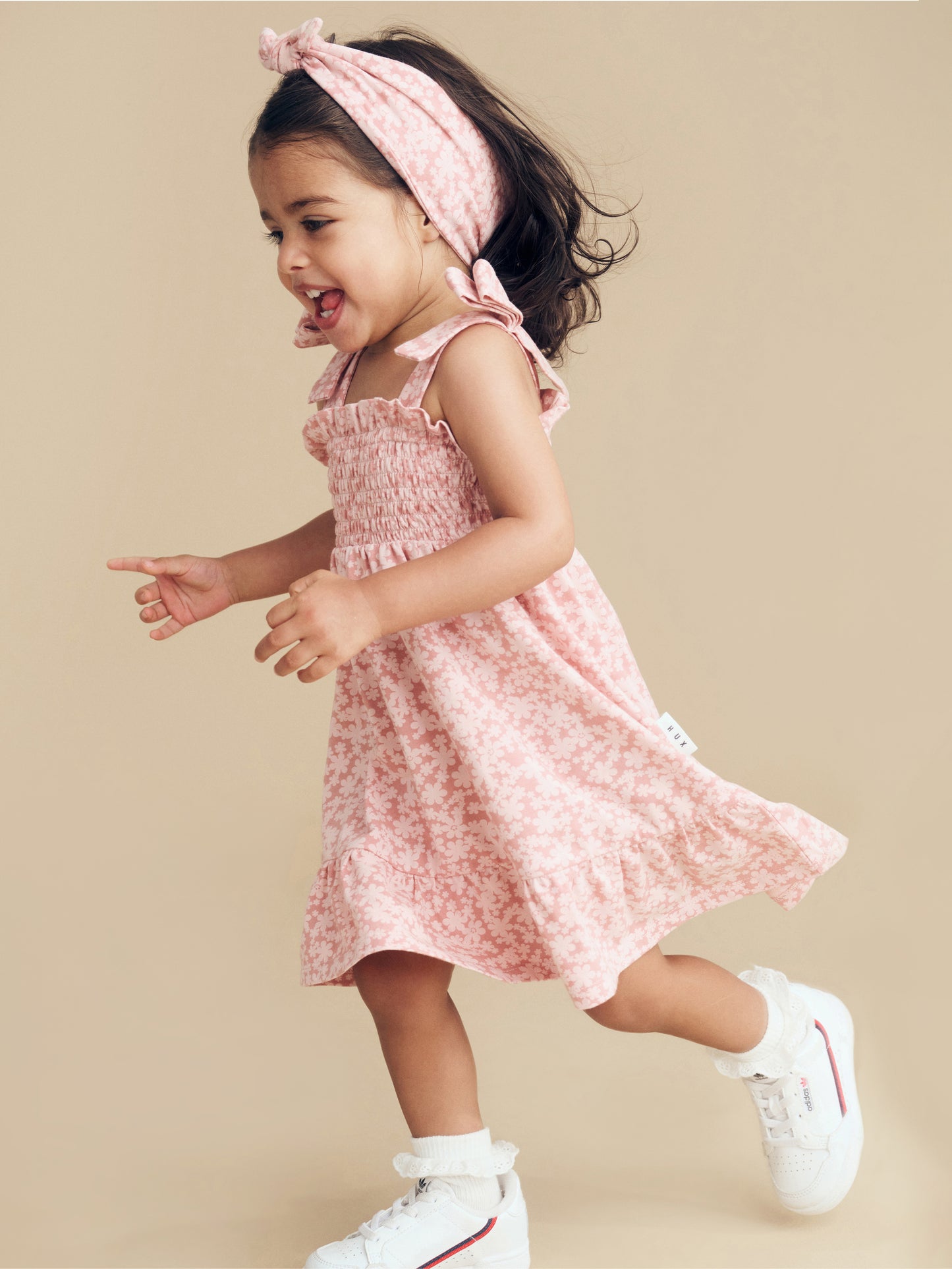 SMILE FLORAL SHIRRED DRESS - DUSTY ROSE