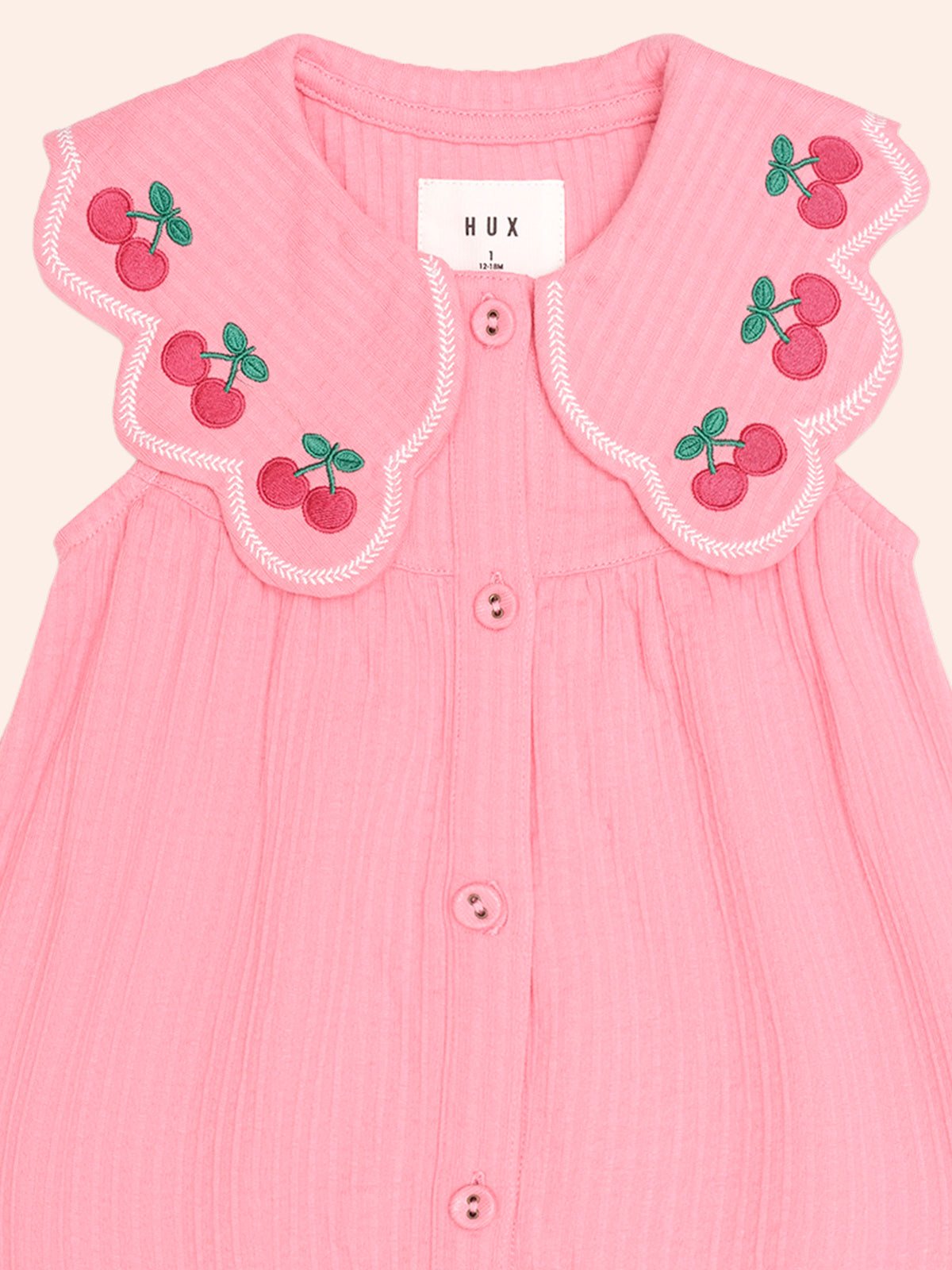 CHERRY EMB COLLAR DRESS - FLAMINGO