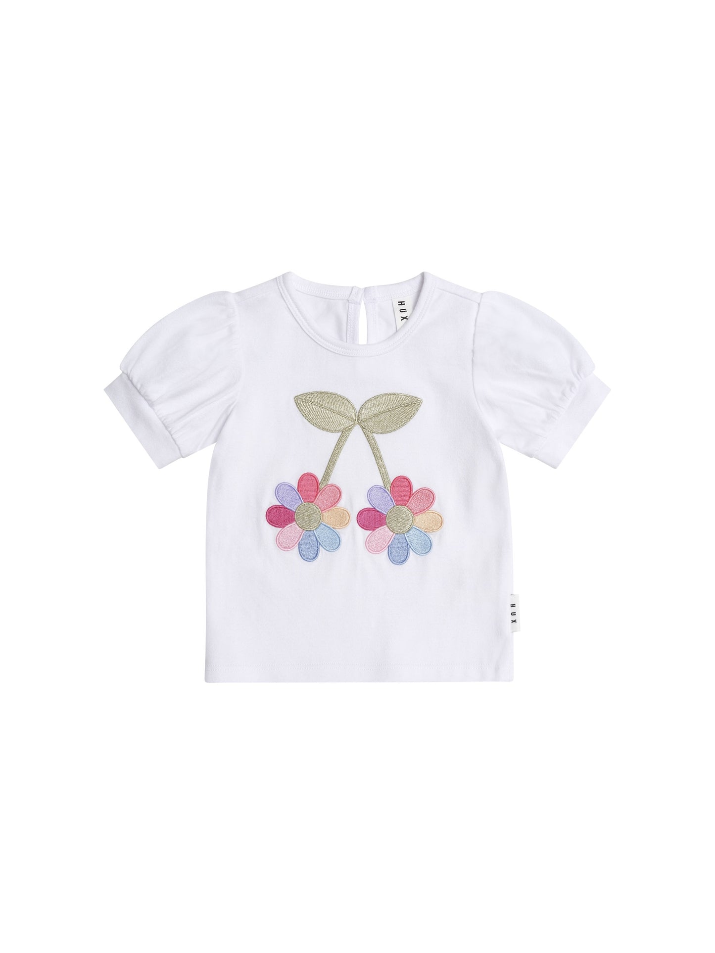 FLOWER POWER PUFF SLEEVE TEE - WHITE