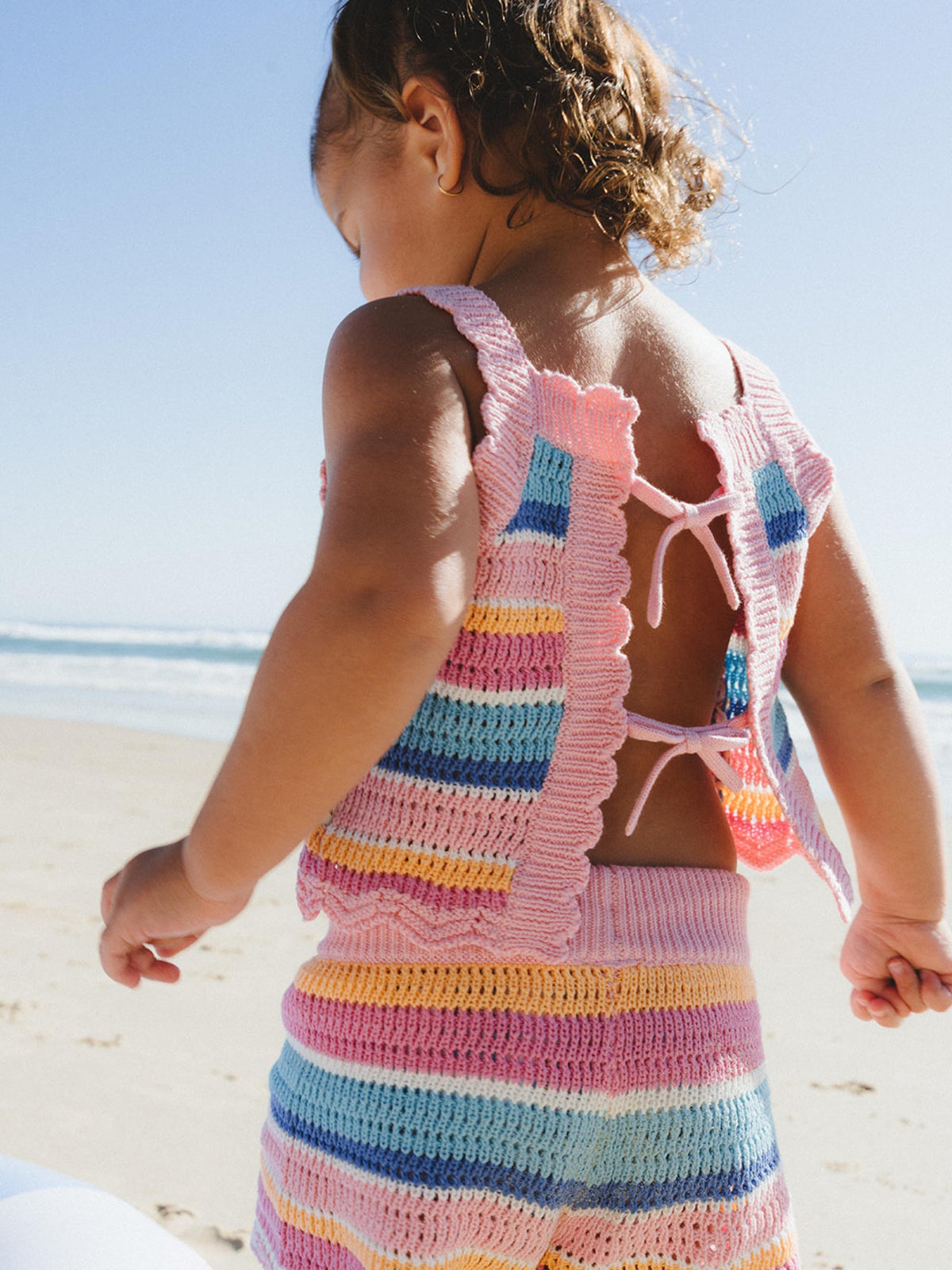 BEACH CLUB STRIPE CROCHET TIE TOP - PASTEL MULTI