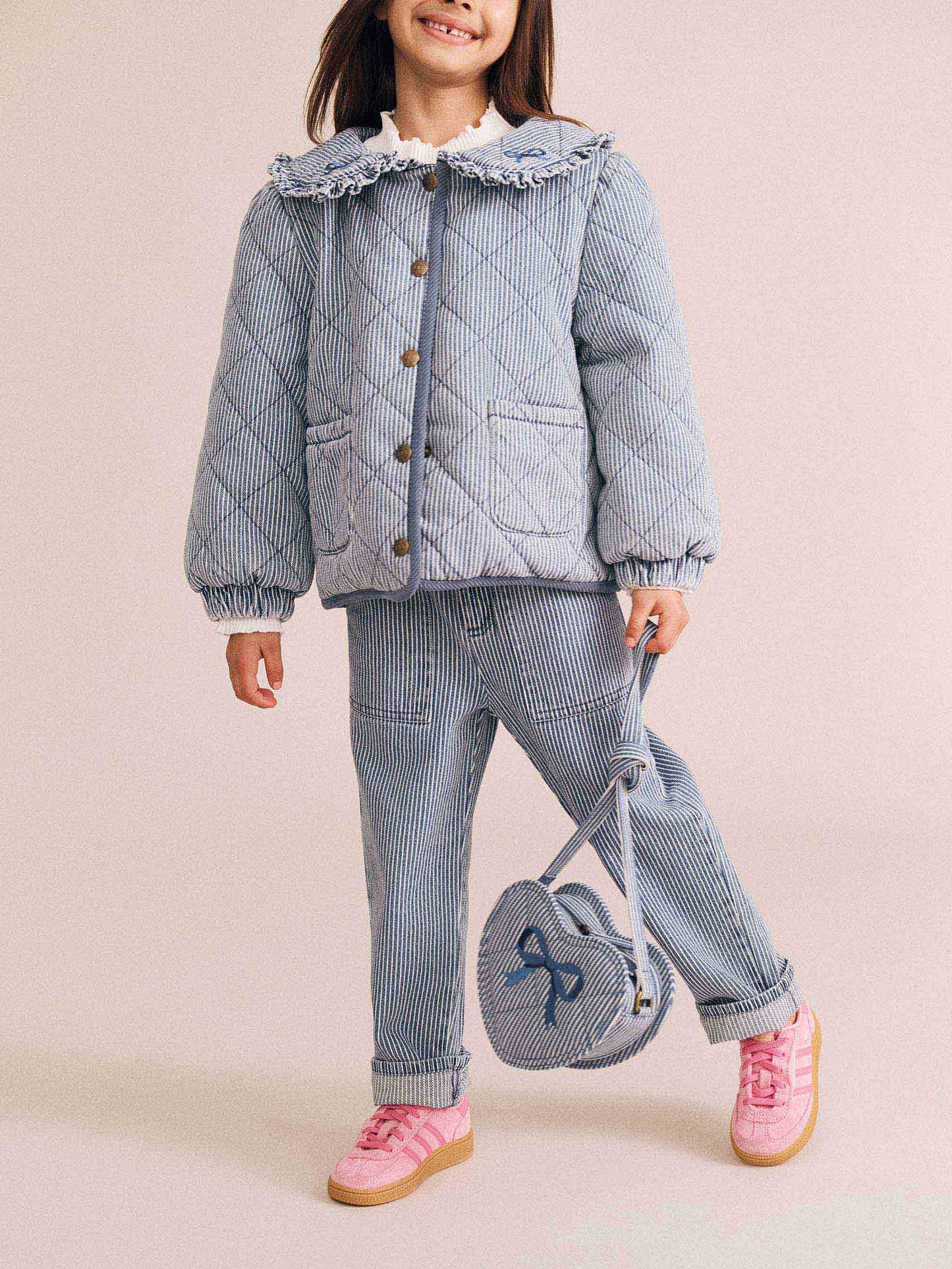 VINTAGE BOW COLLAR DENIM JACKET - BLUE STRIPE