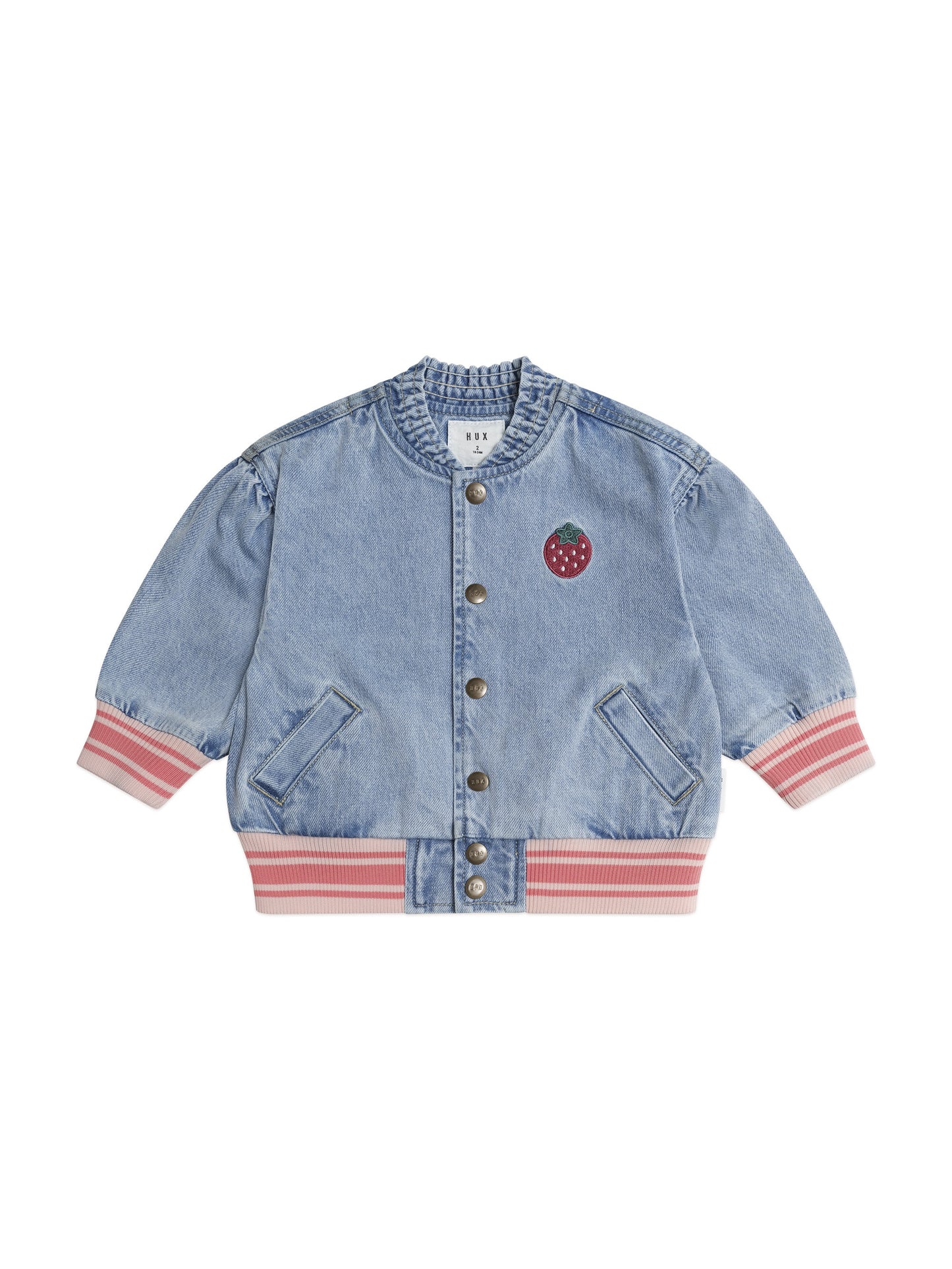 DREAMY DENIM STRAWBERRY BOMBER