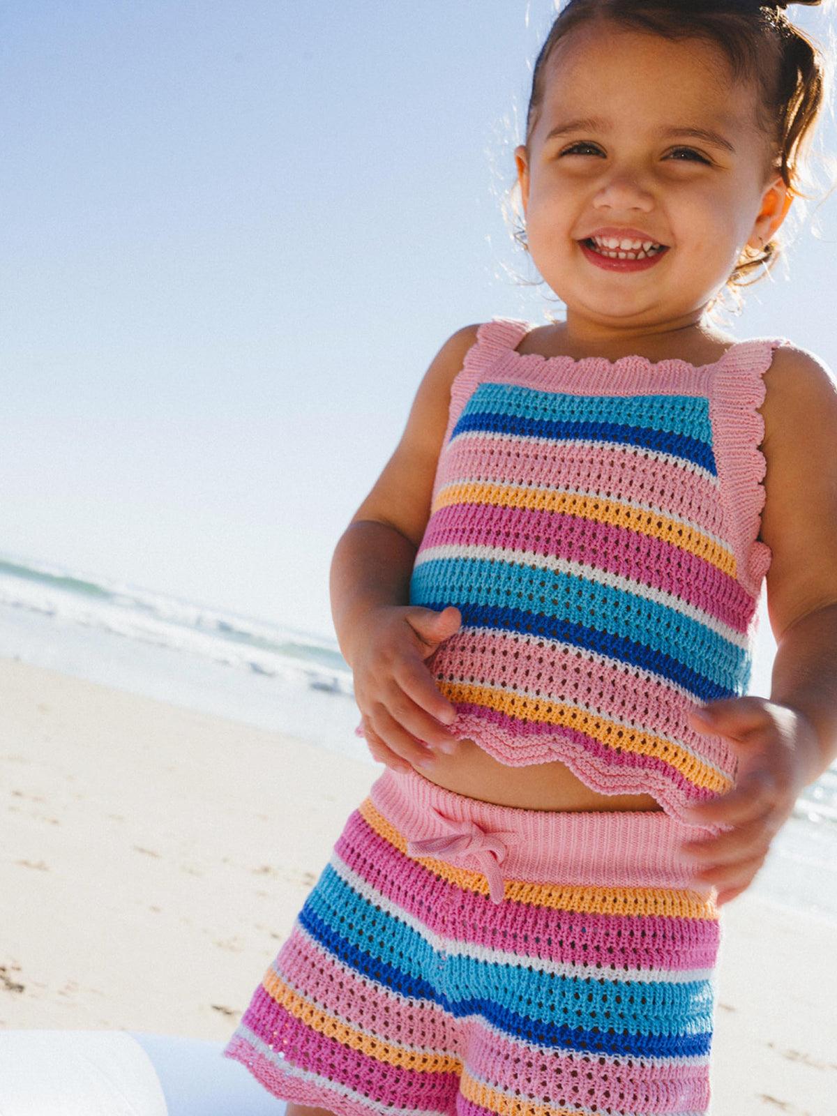 BEACH CLUB STRIPE CROCHET SHORT - PASTEL STRIPE