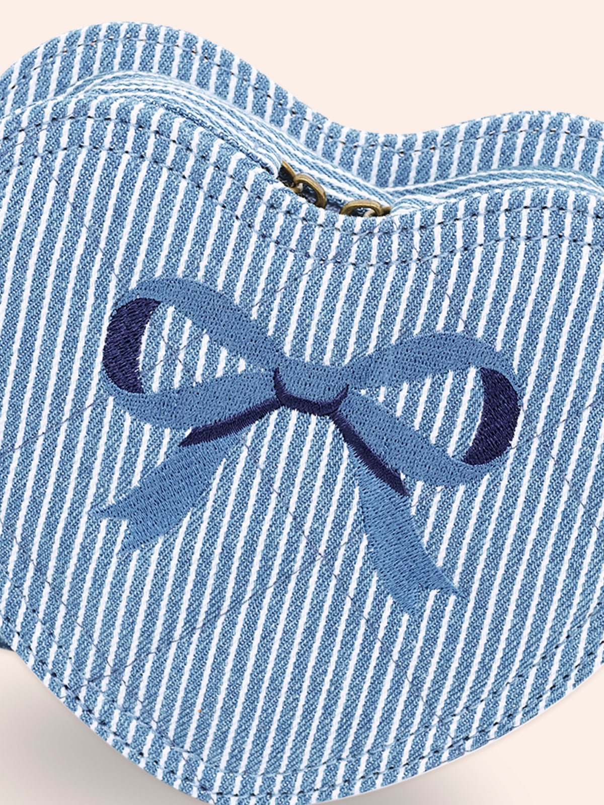 STRIPE DENIM BOW HEART HANDBAG - DENIM BLUE