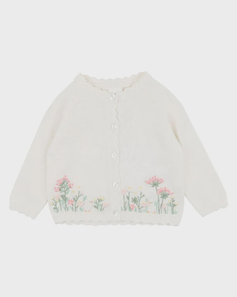 BONNIE ORGANIC HAND EMBROIDERED CARDIGAN - CLOUD