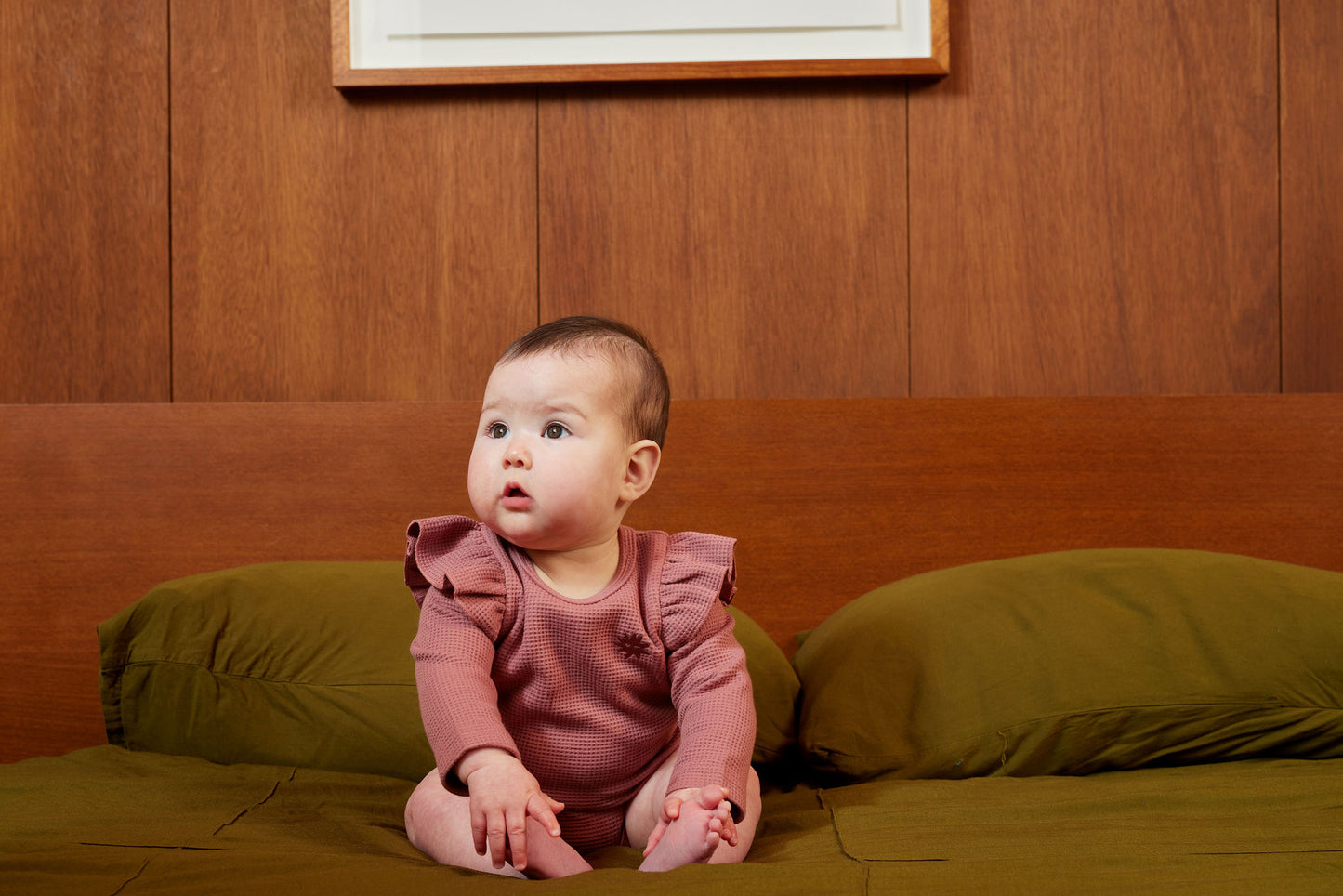 WAFFLE FRILL BODYSUIT - BERRY