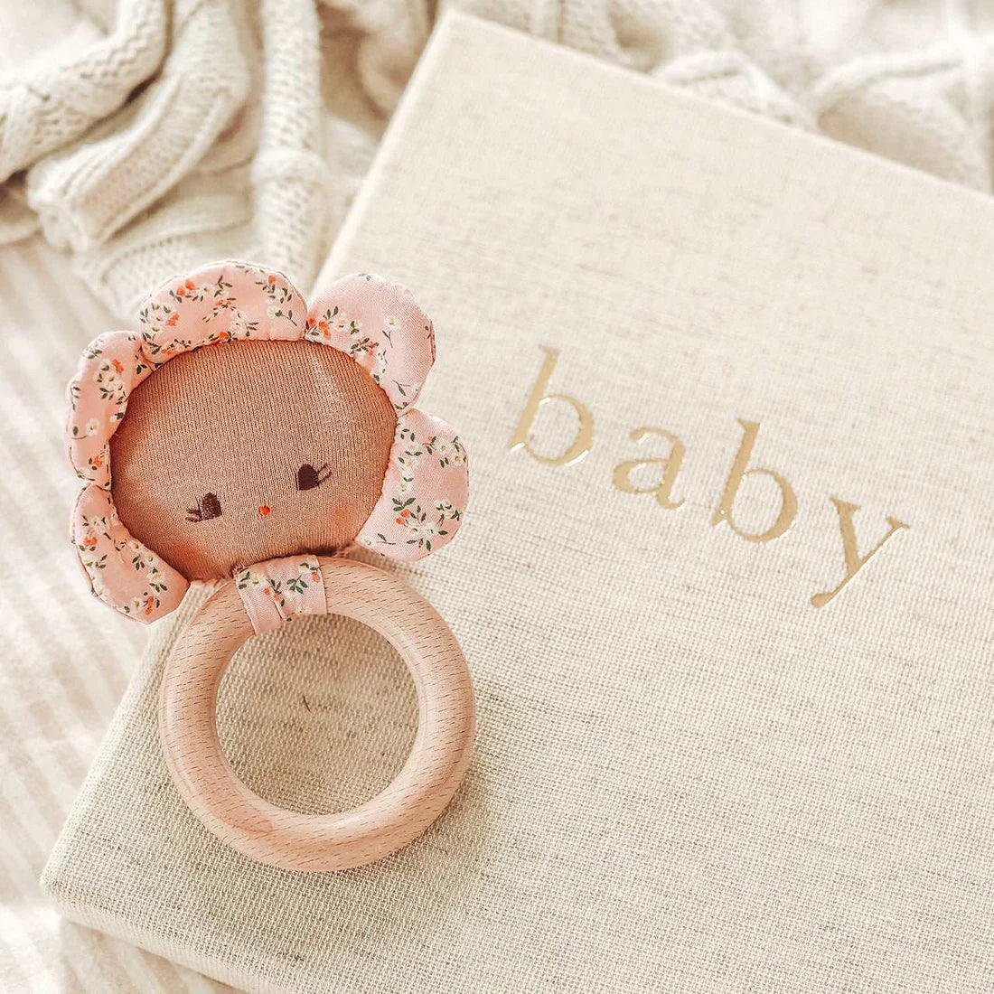 FLOWER BABY TEETHER RATTLE - POSY HEART