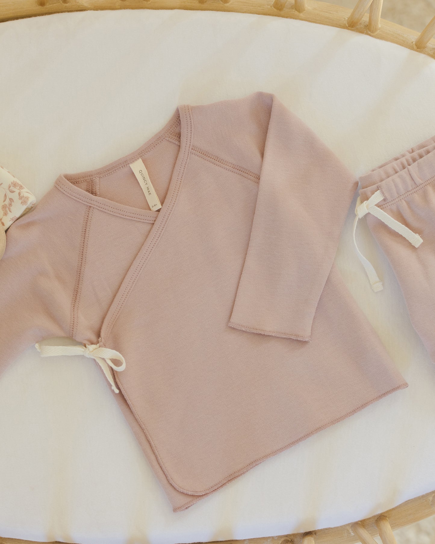 WRAP TOP & FOOTED PANT SET - ROSE