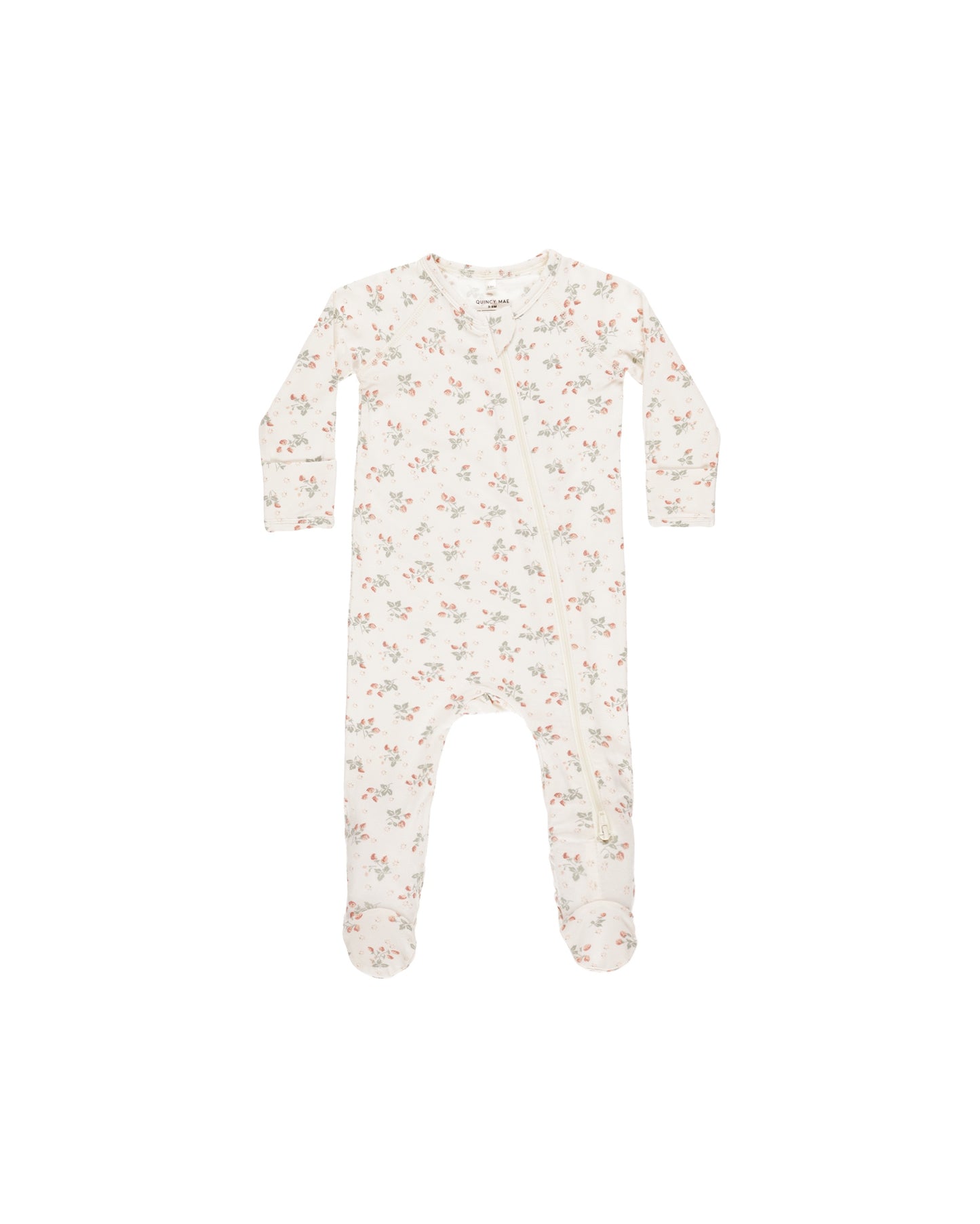 BAMBOO ZIP FOOTIE - STRAWBERRIES