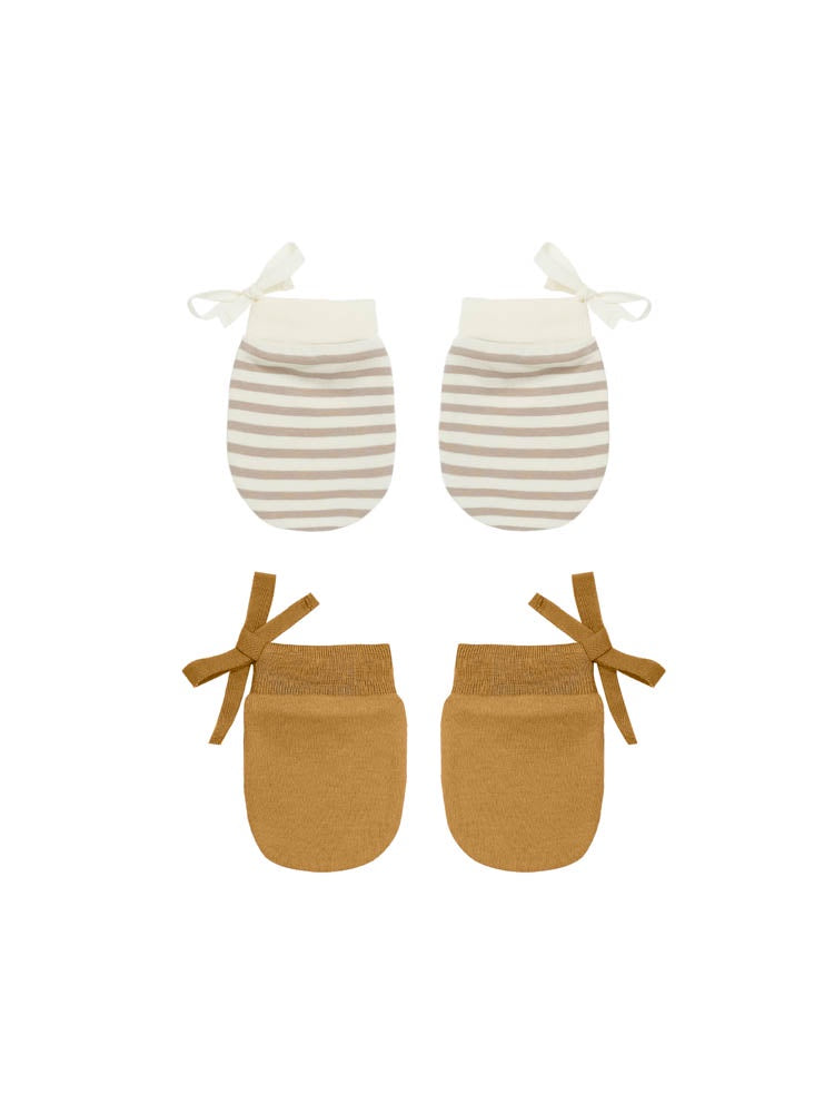 NO SCRATCH MITTEN SET -WARM GREY STRIPE & OCRE