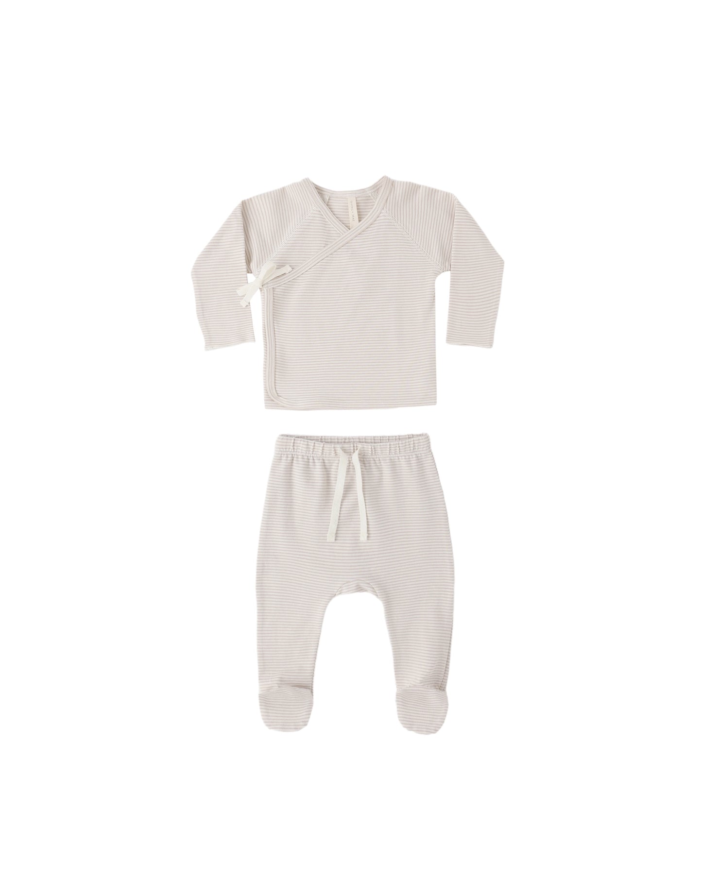 WRAP TOP + FOOTED PANT SET - OAT MICRO STRIPE