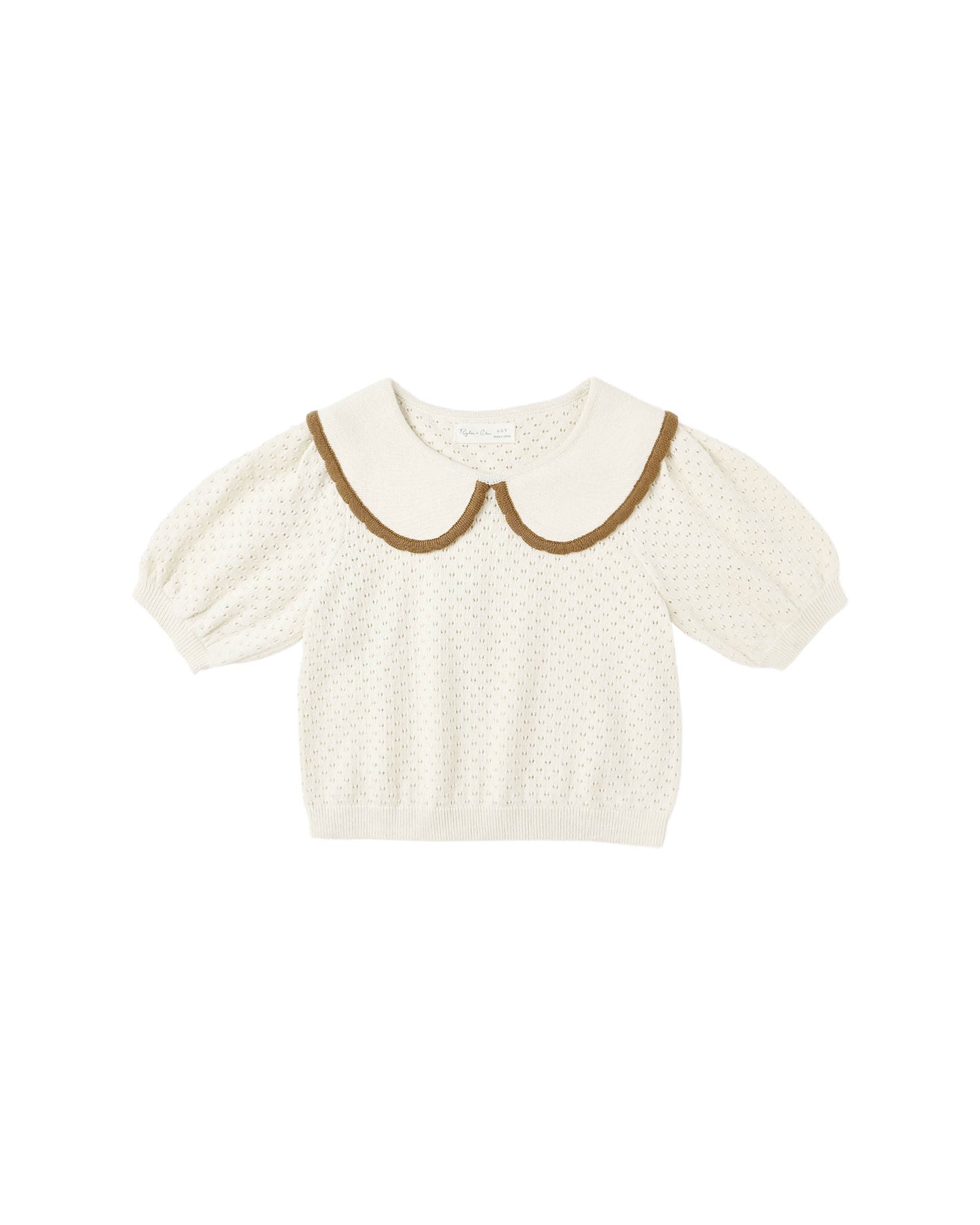 POINTELLE COLLARED TOP - NATURAL