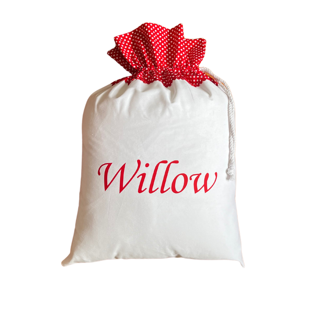SANTA SACK - WHITE | POLKA DOT RED