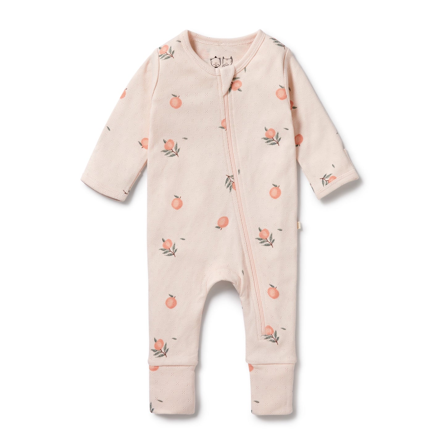 ORGANIC POINTELLE ZIPSUIT WITH FEET - PEACHES