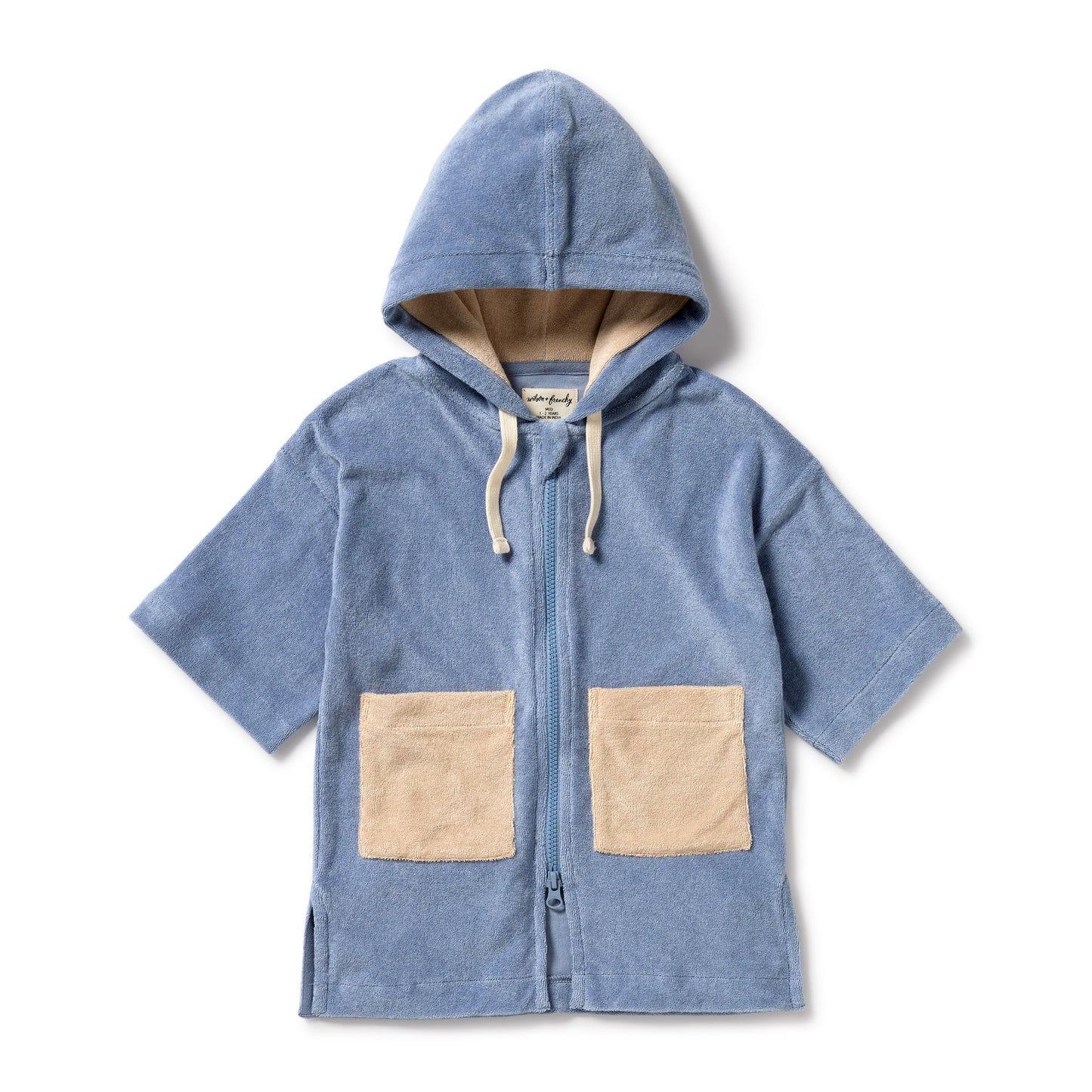 ORGANIC TERRY HOODED TOWEL - DUSTY BLUE