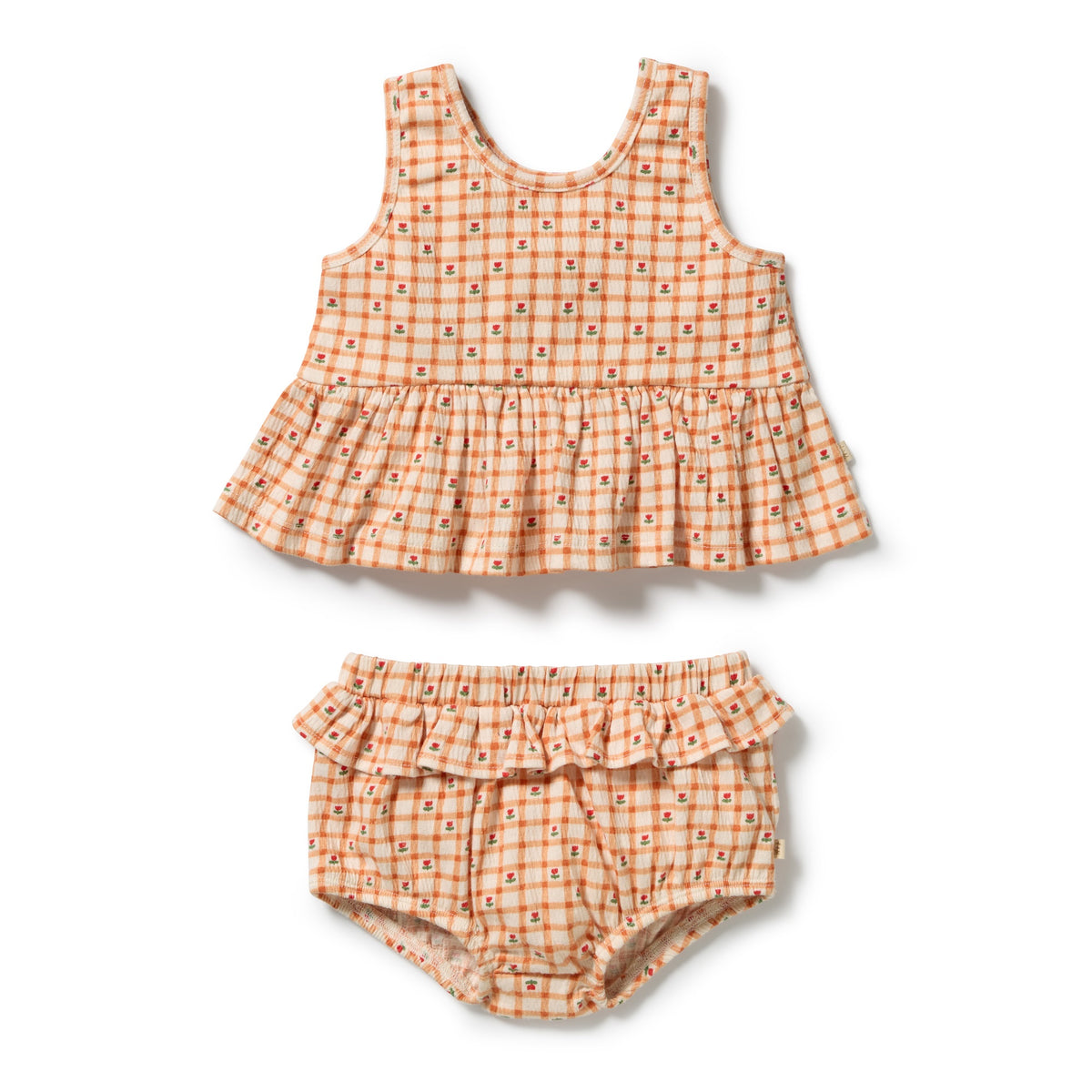 CHECKERBERRY ORGANIC CRINKLE COTTON RUFFLE SET