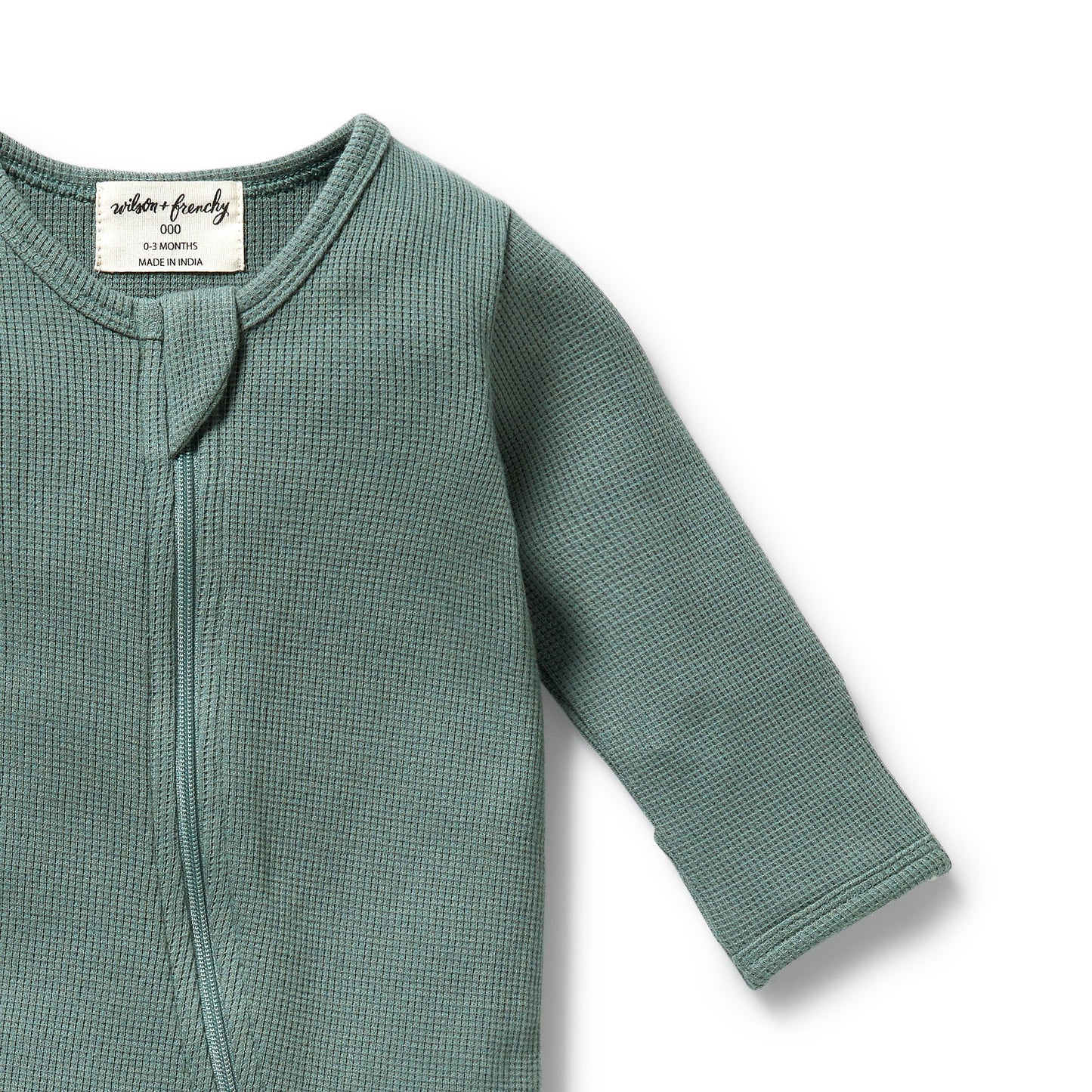 ORGANIC WAFFLE ZIPSUIT - PINE GREEN
