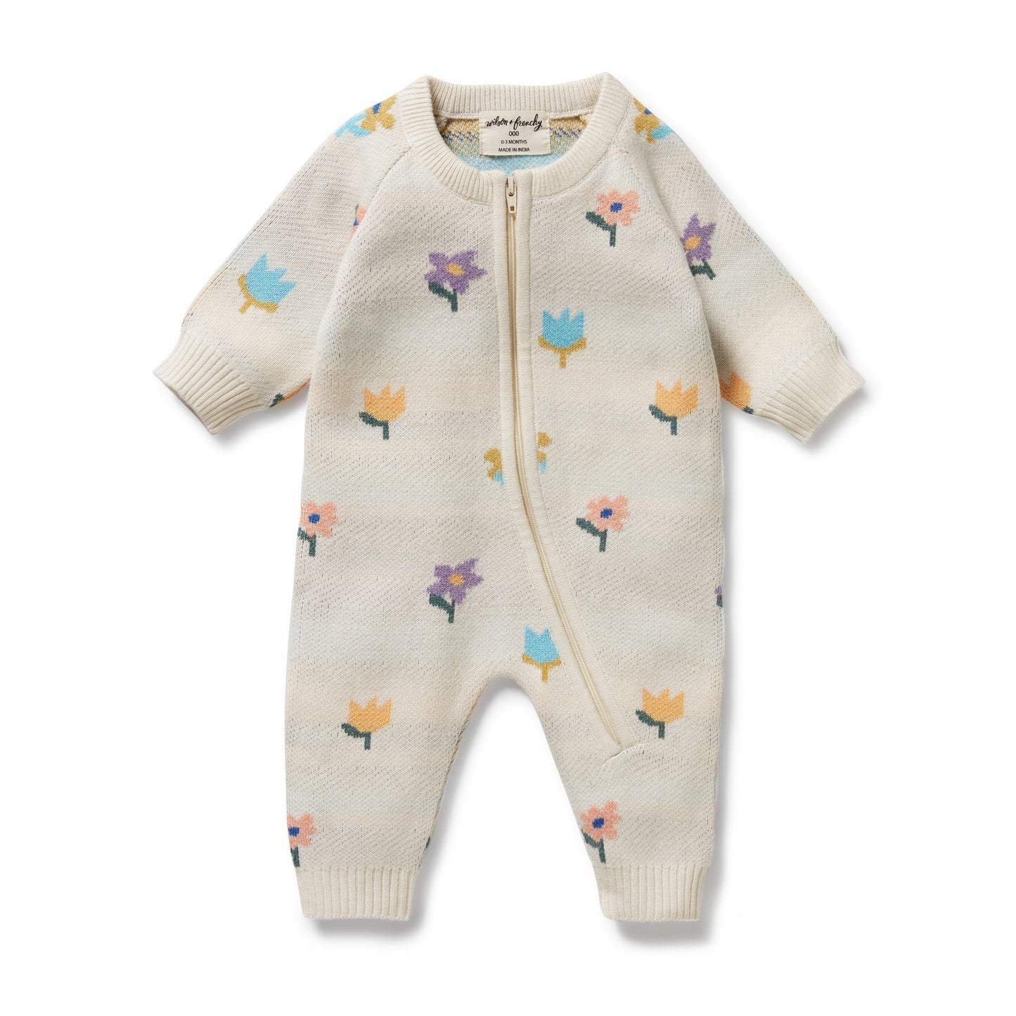 ORGANIC KNIT JACQUARD GROWSUIT - FLOWER POP