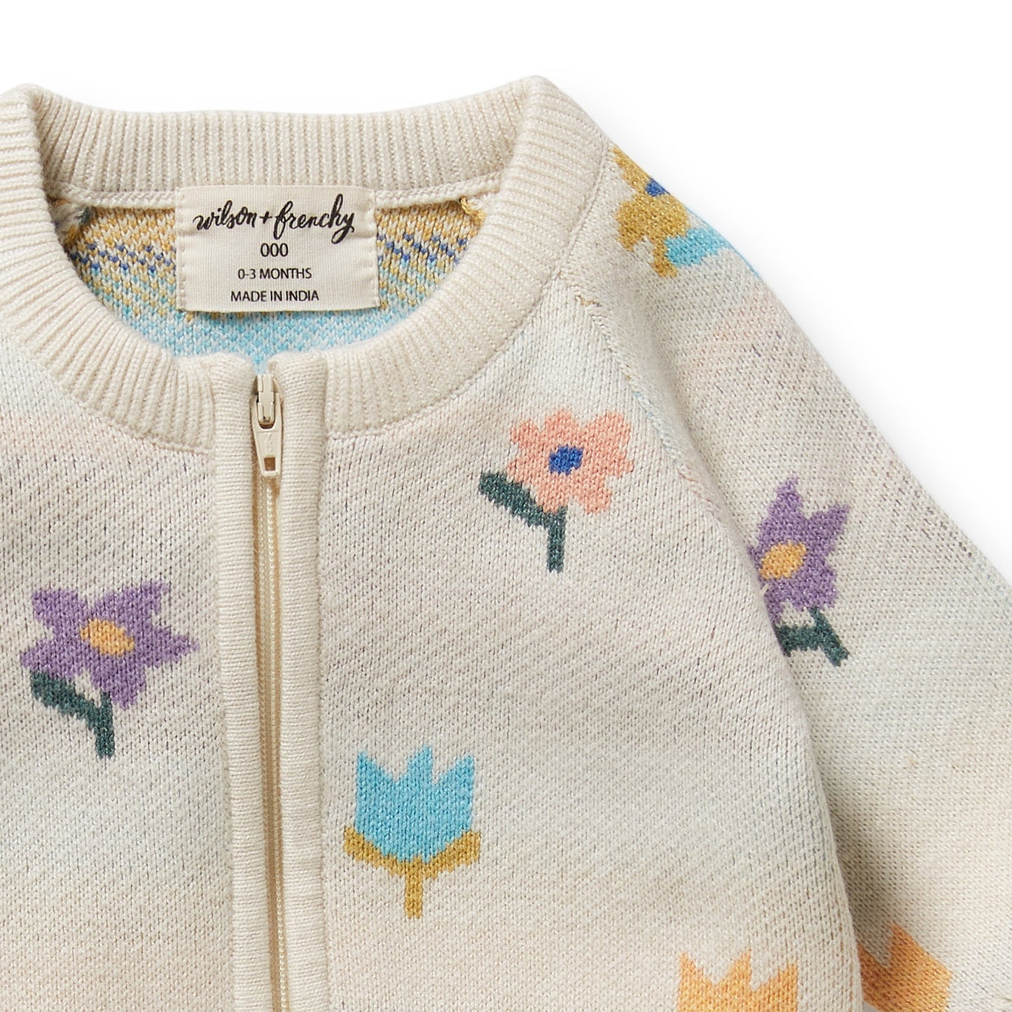 ORGANIC KNIT JACQUARD GROWSUIT - FLOWER POP