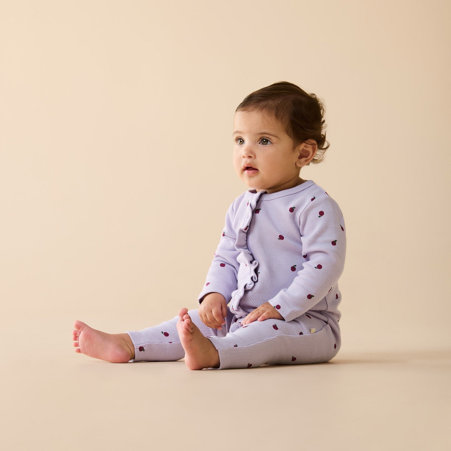ORGANIC WAFFLE RUFFLE SUIT - BERRY PLUMS
