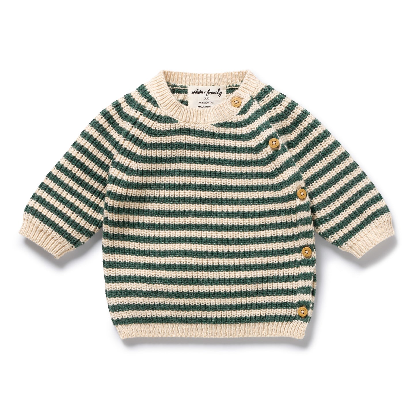 ORGANIC KNITTED STIPE KIMONO CARDIGAN - CLOVER