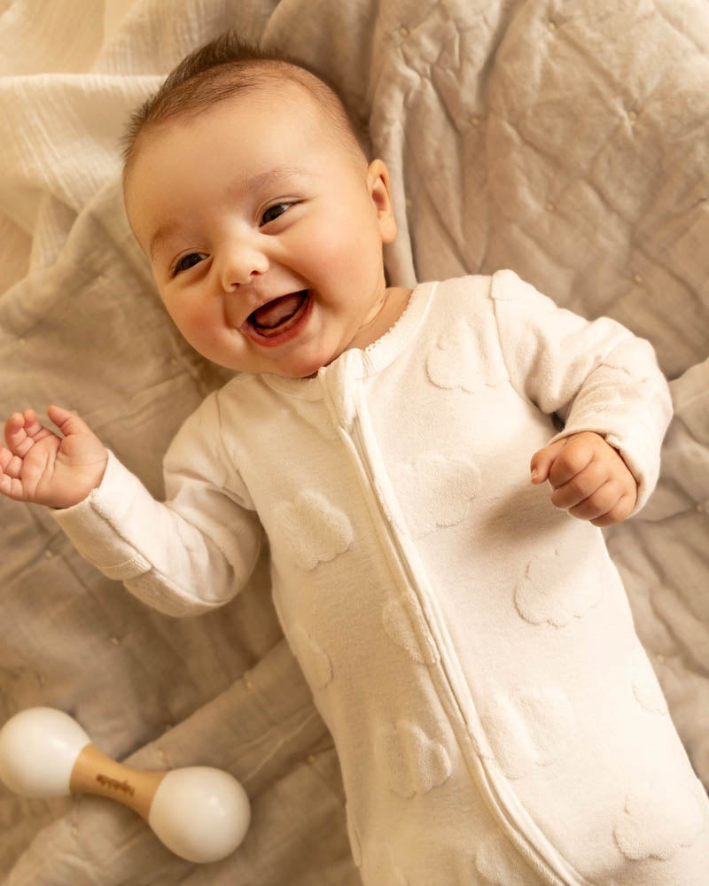 ORGANIC JACQUARD LS ONESIE - CLOUD