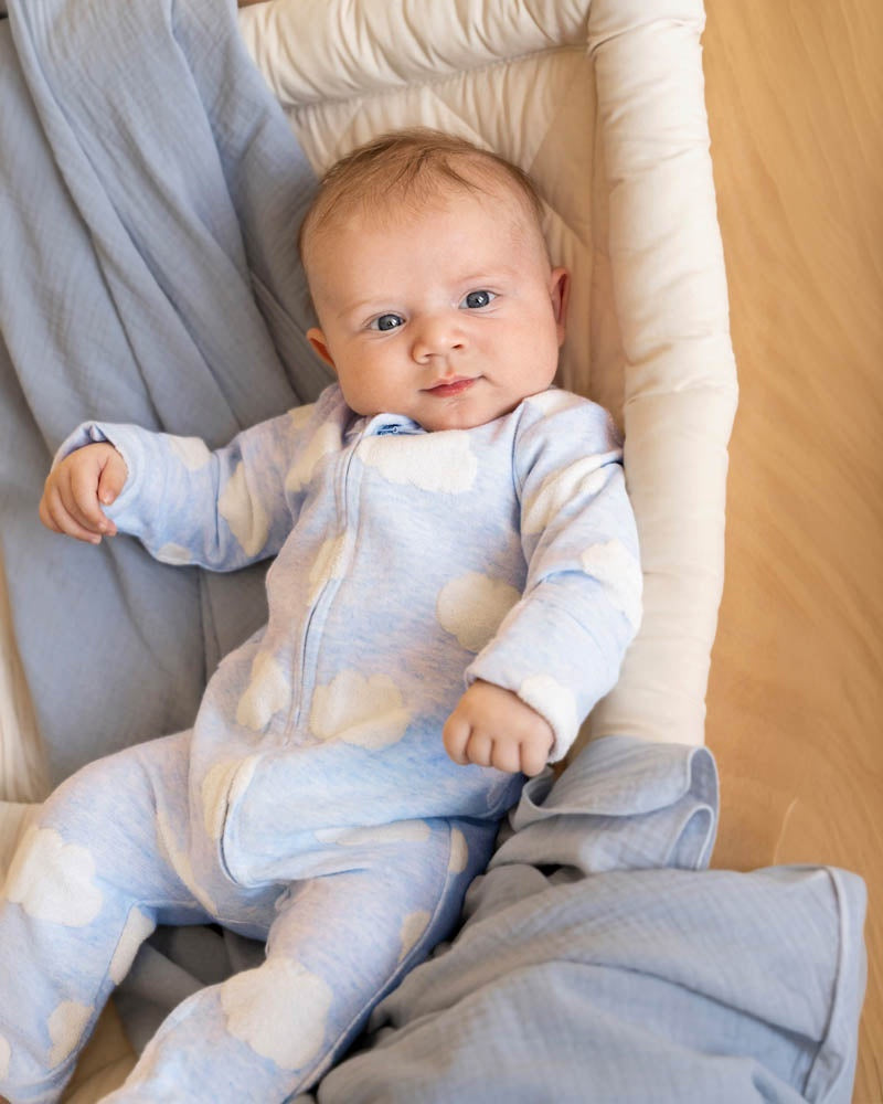 ORGANIC JACQUARD LS ONESIE - BLUE CLOUD