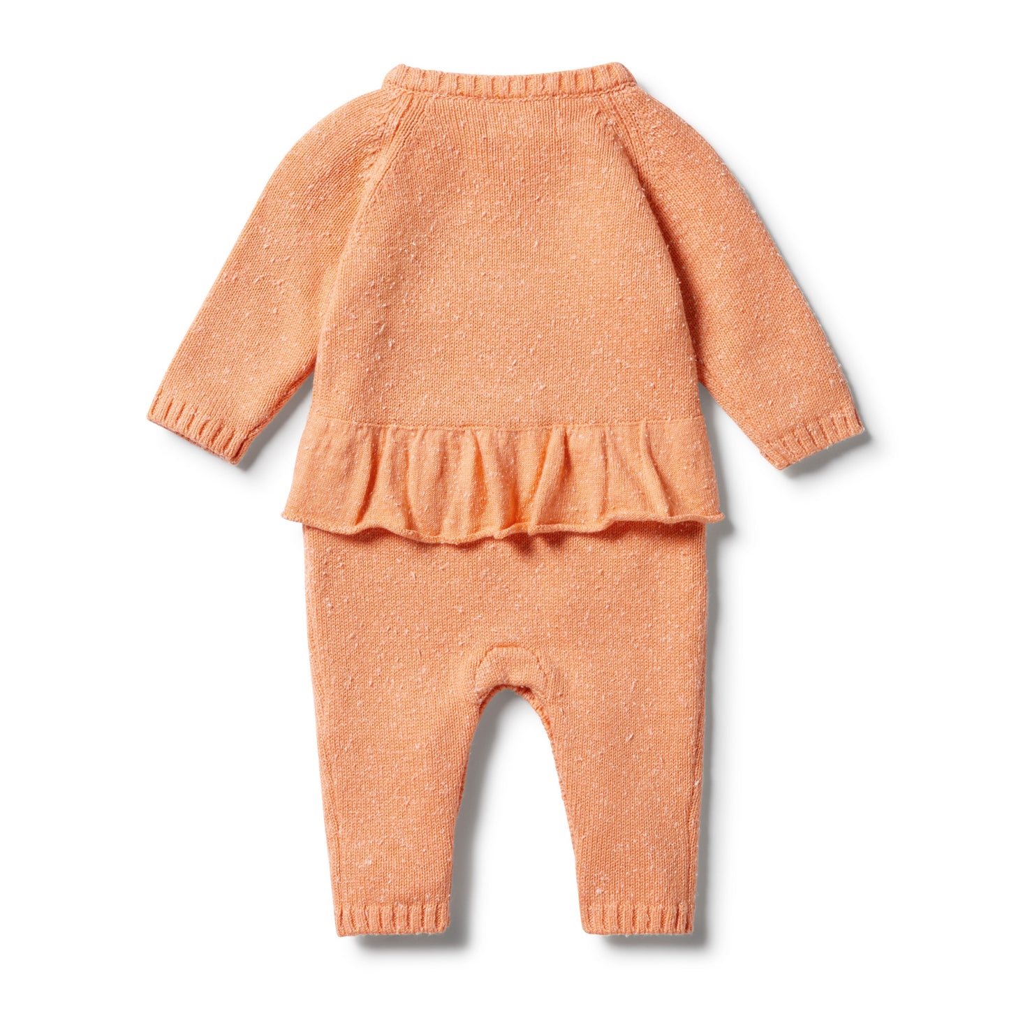 KNITTED CABLE RUFFLE GROWSUIT - APRICOT FLECK