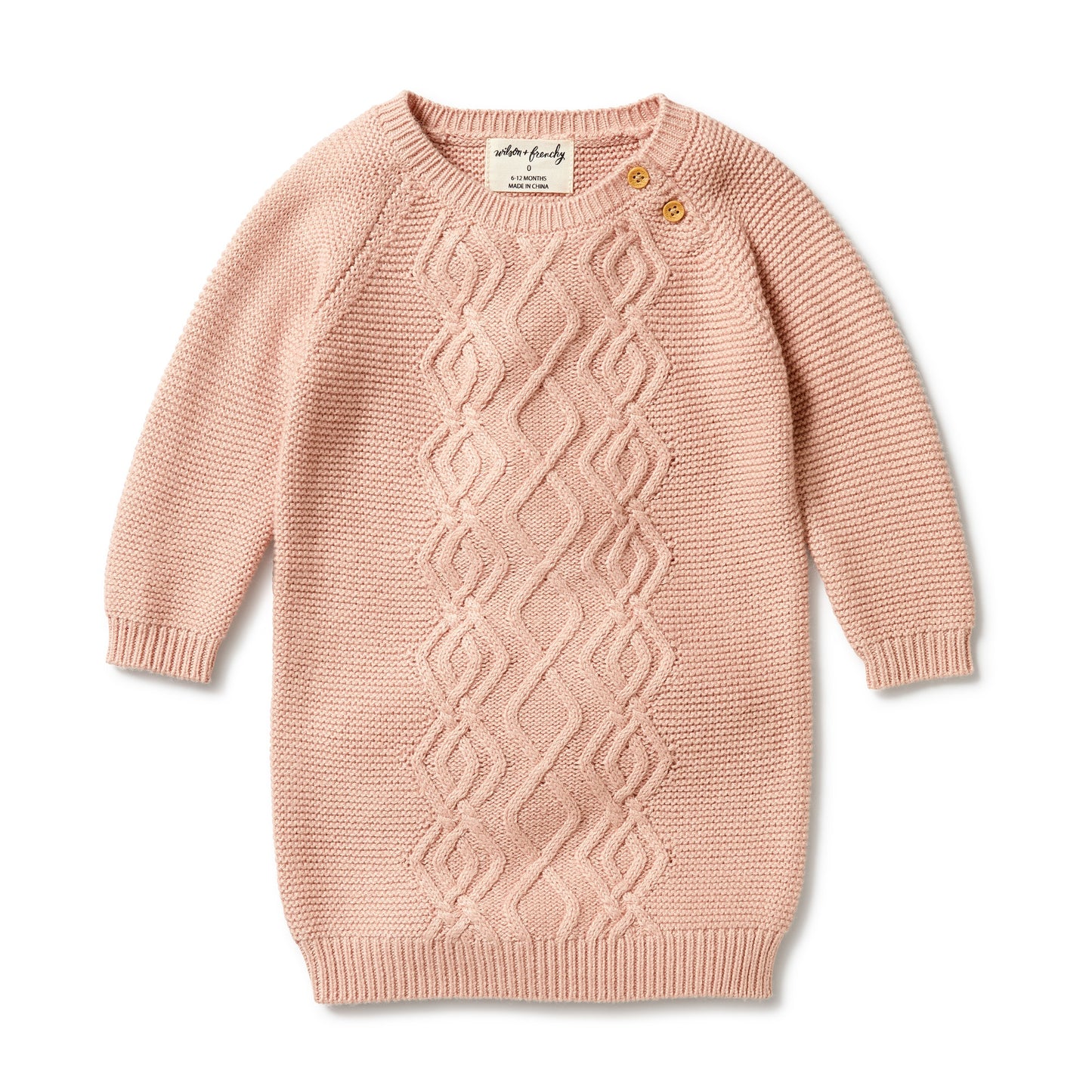 KNITTED CABLE DRESS - ROSE