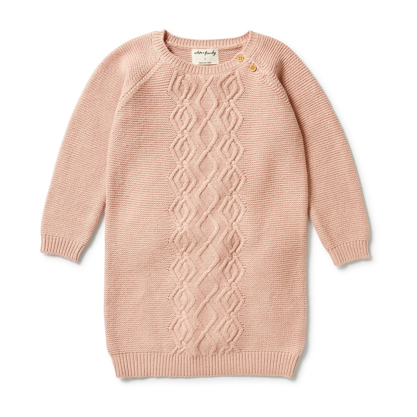 KNITTED CABLE DRESS GIRLS - ROSE