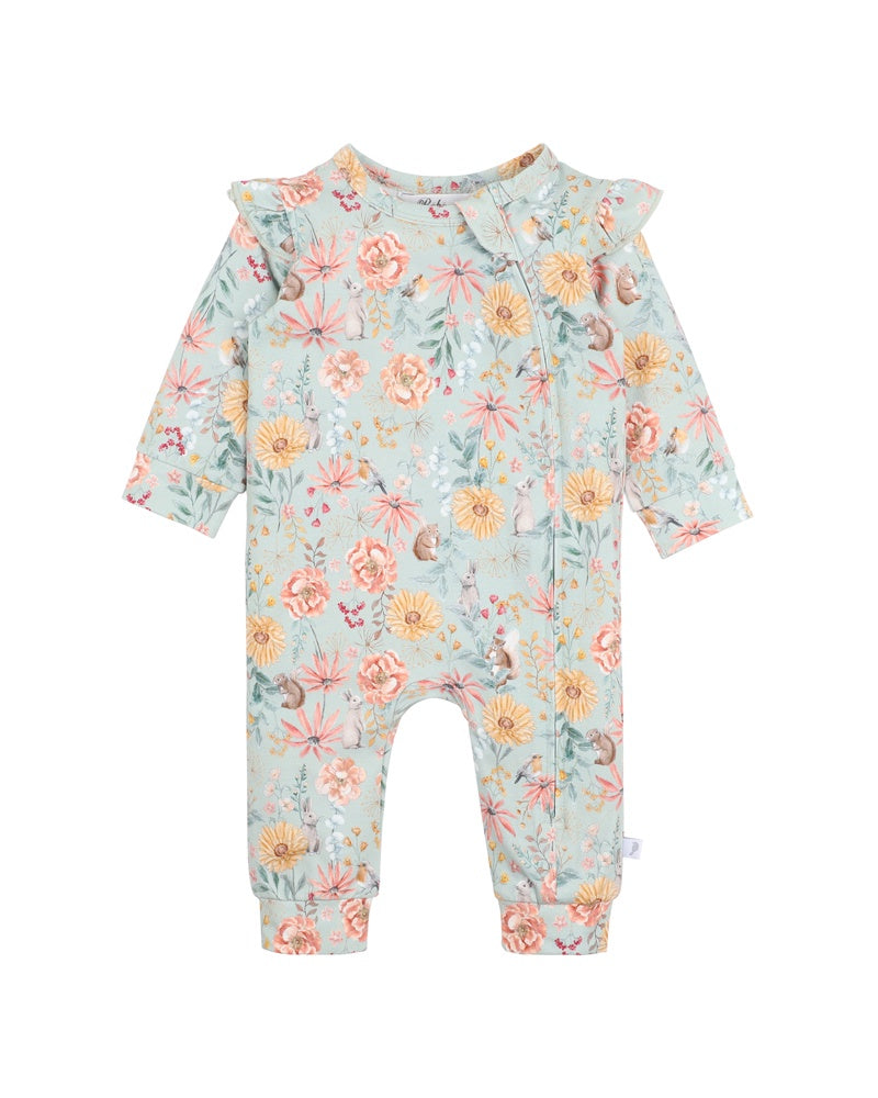 LS ZIP ROMPER - OLIVE PRINT