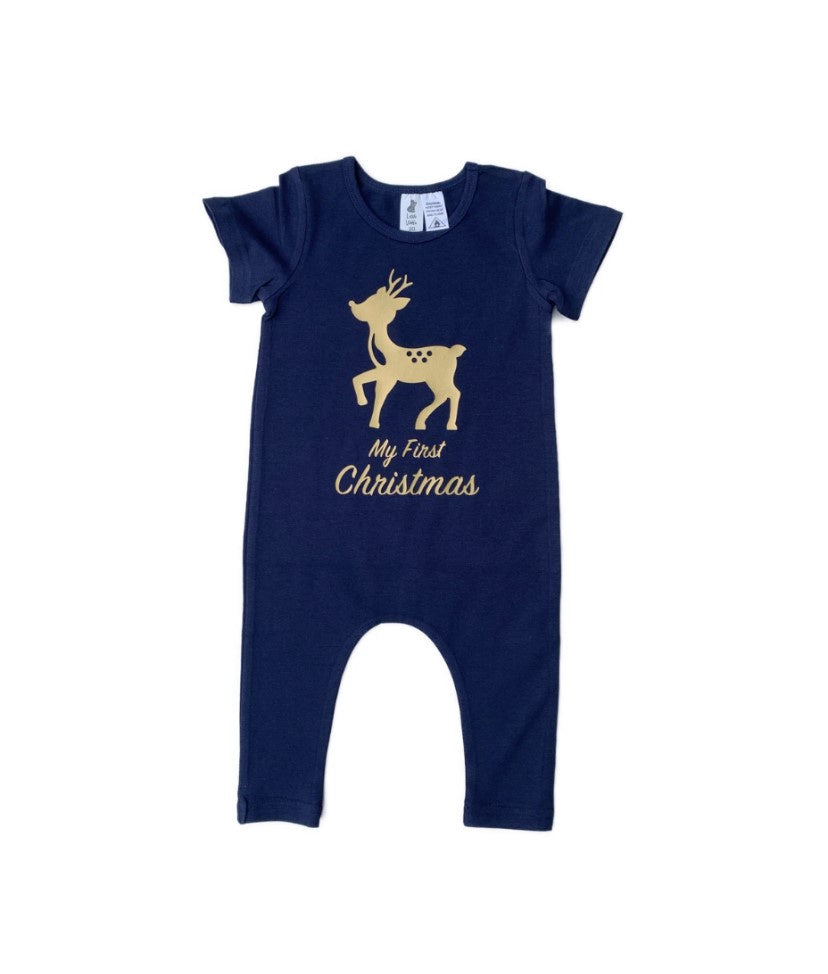 My First Christmas Romper - Navy