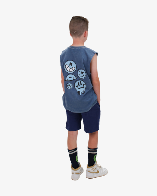 SMILEY TANK - BLUE WASH