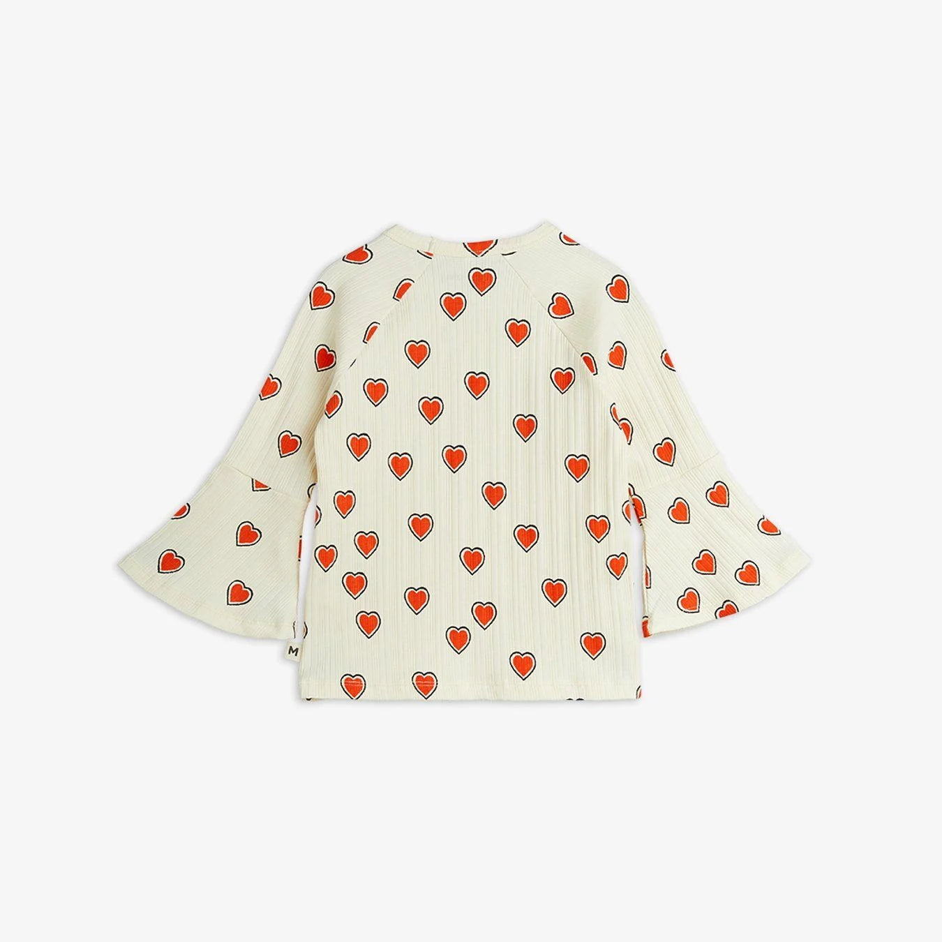 MINI RODINI OUTLINES HEARTS AOP TRUMPET SLEEVE TOP - OFF WHITE