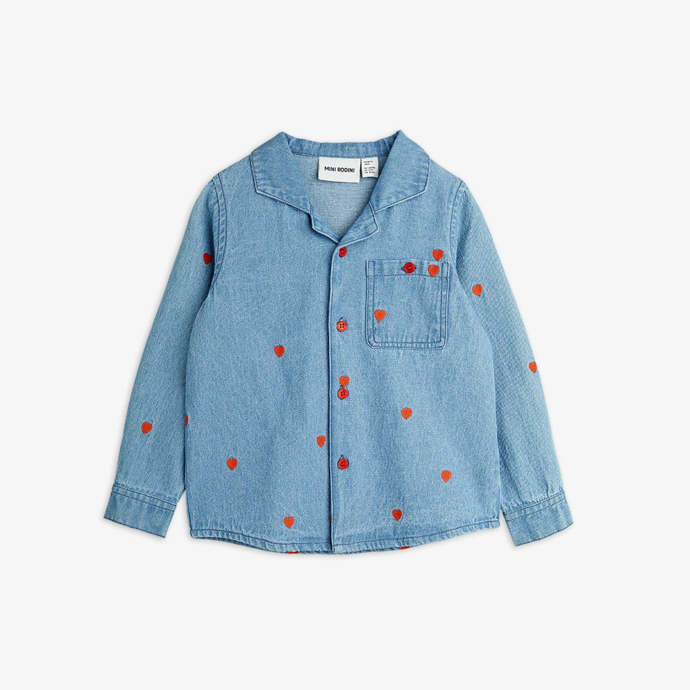 MINI RODINI MINI HEARTS WOVEN LS SHIRT - DENIM