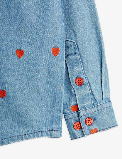 MINI RODINI MINI HEARTS WOVEN LS SHIRT - DENIM